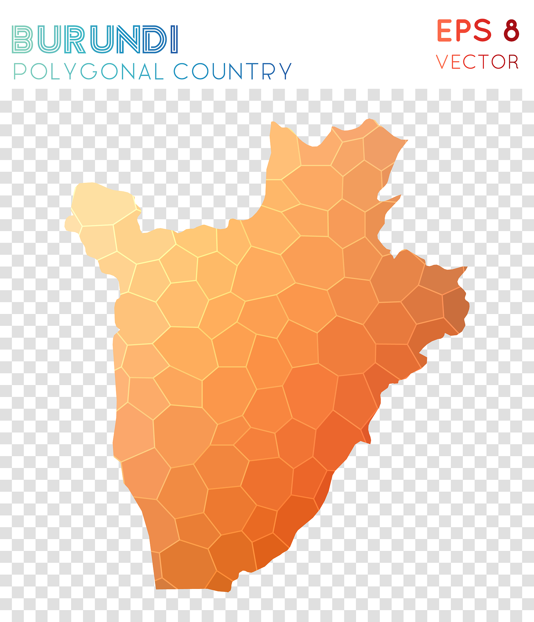 burundi polygonal map, mosaic style country.
