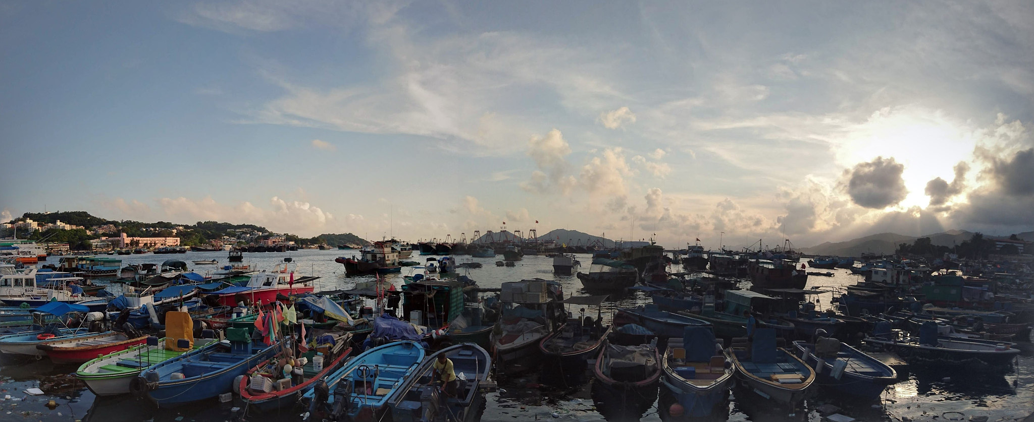 panoramic view of harbor against sky