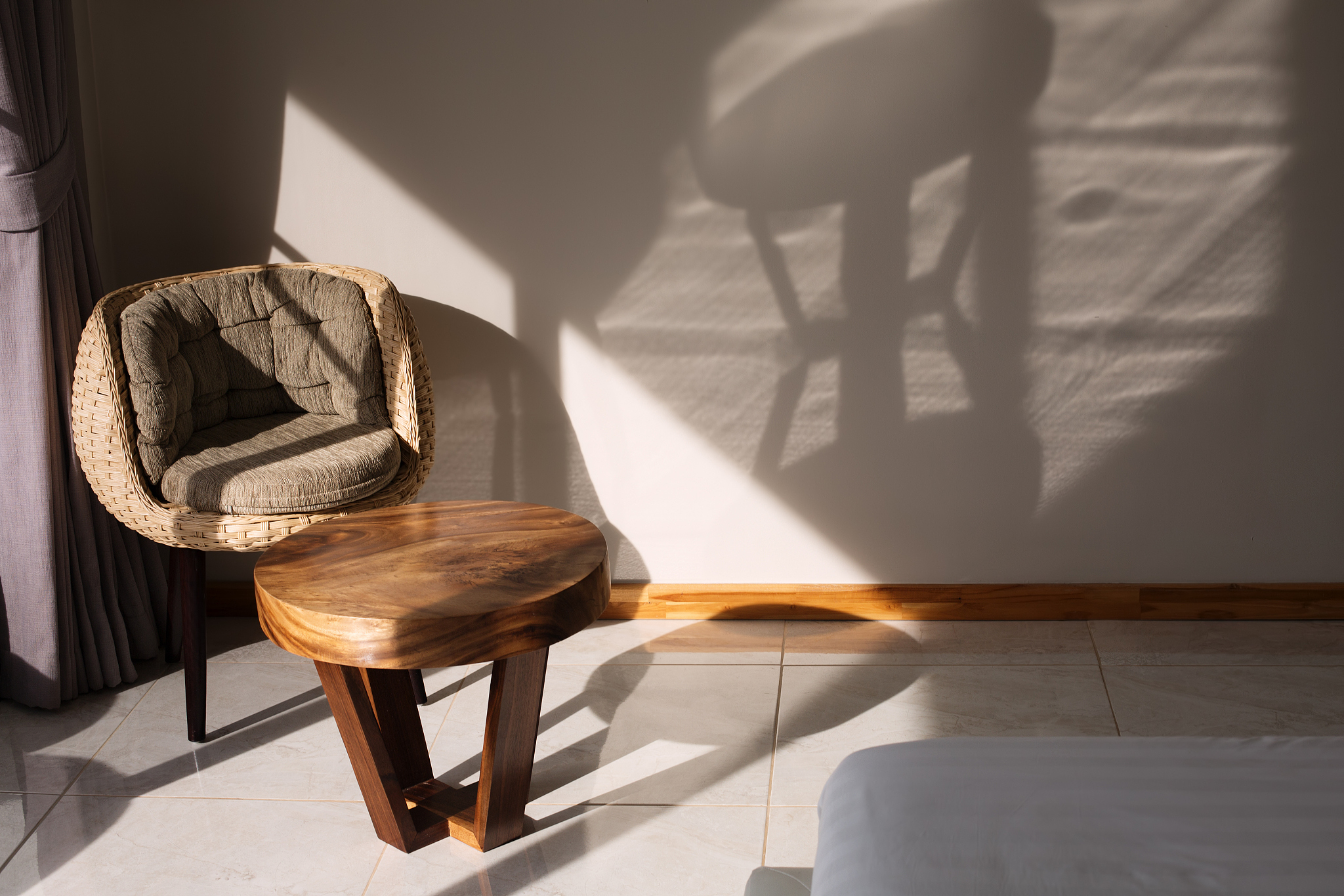 luxury bedroom interior design detail. elegance chair shadows