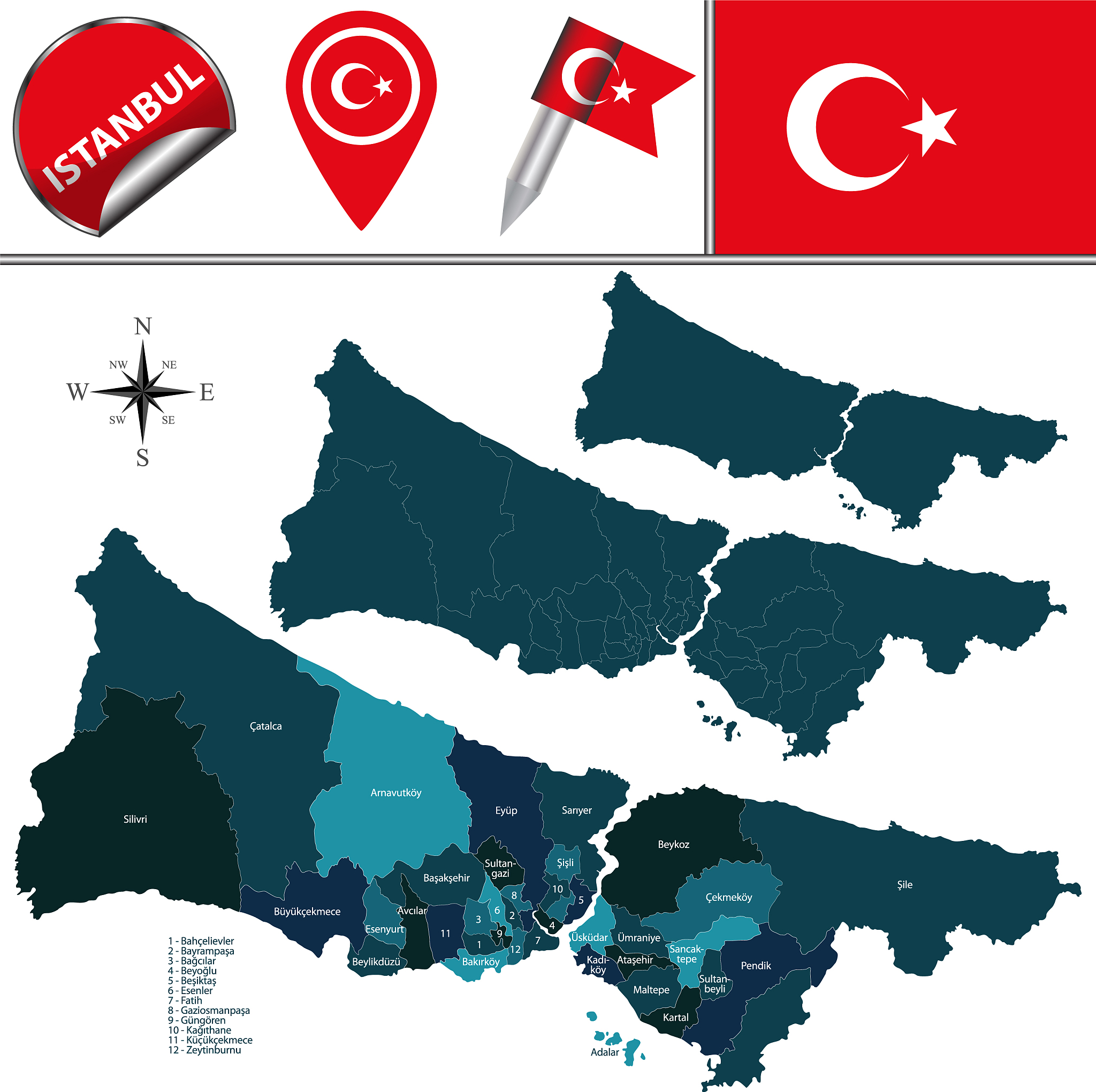 map of istanbul with districts