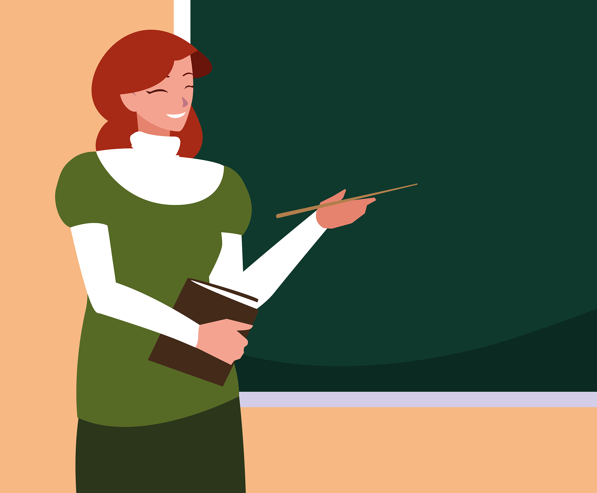 teacher female with chalkboard and book