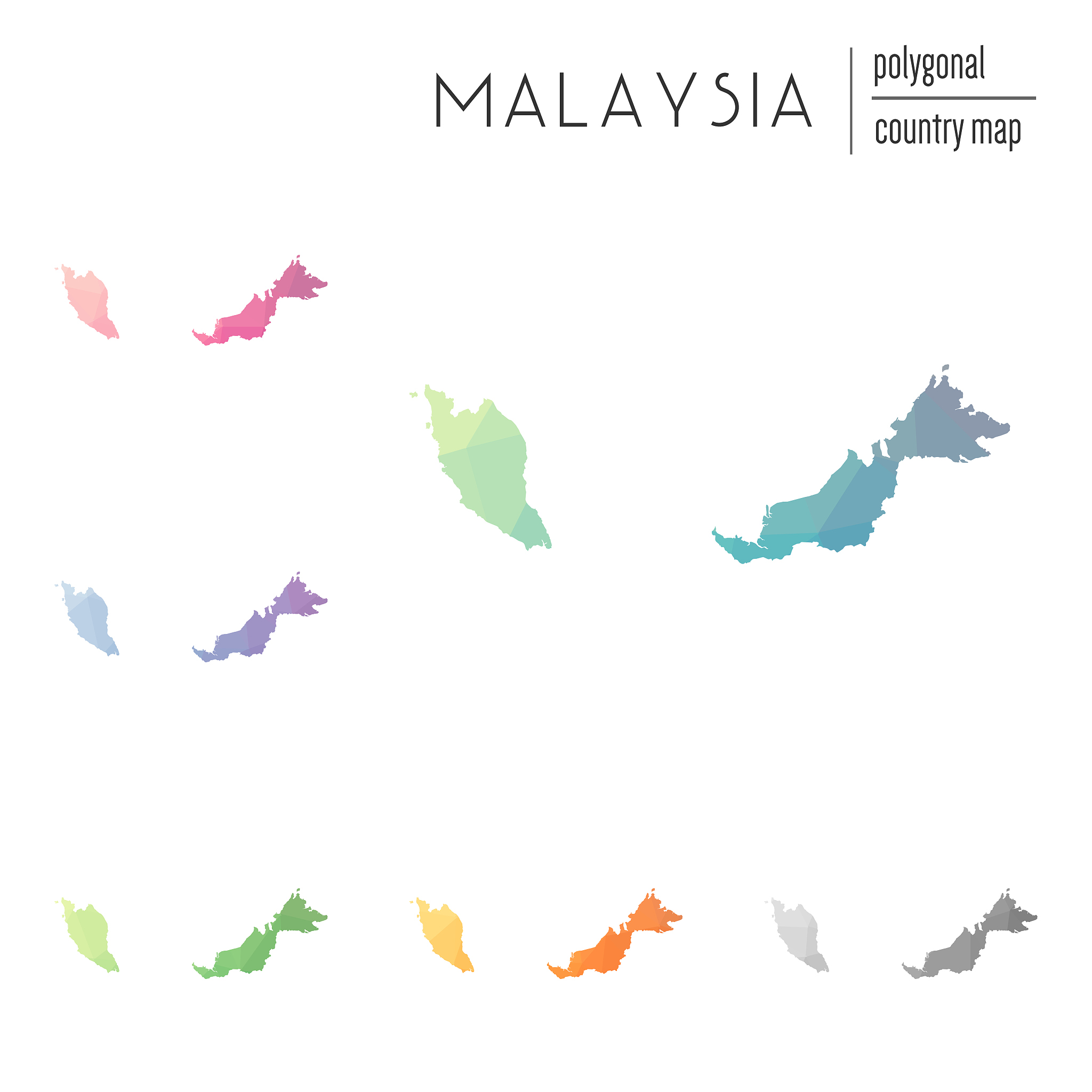 set of vector polygonal malaysia maps.