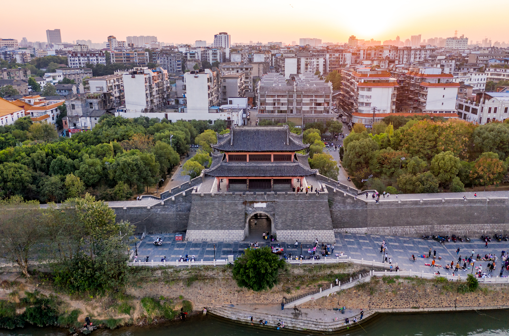 ancient city wall in modern city, ganzhou city, jiangxi province