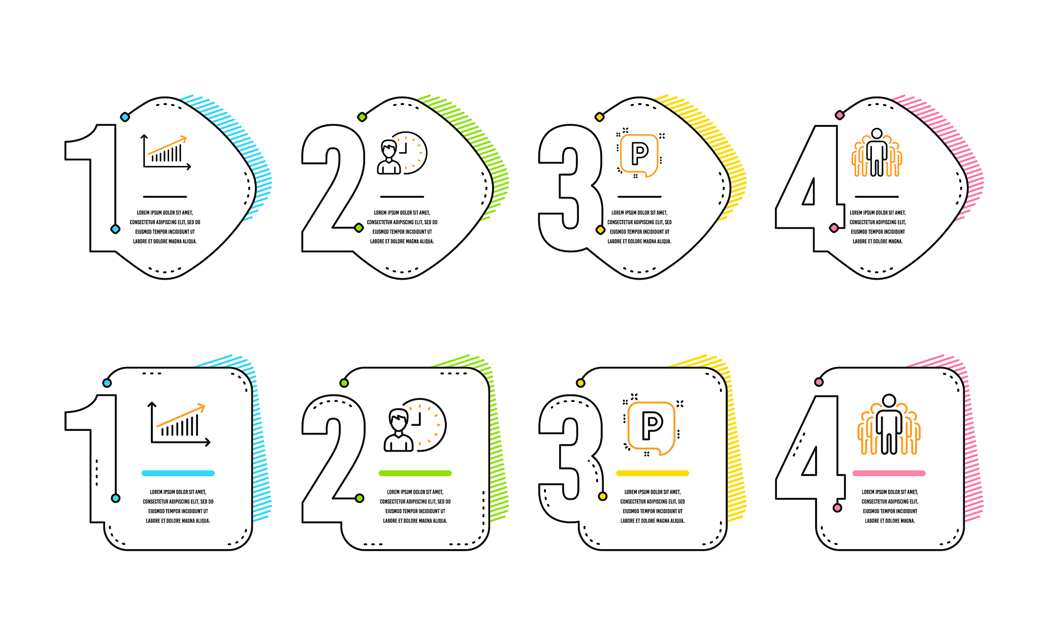 working hours chart and parking icons set group
