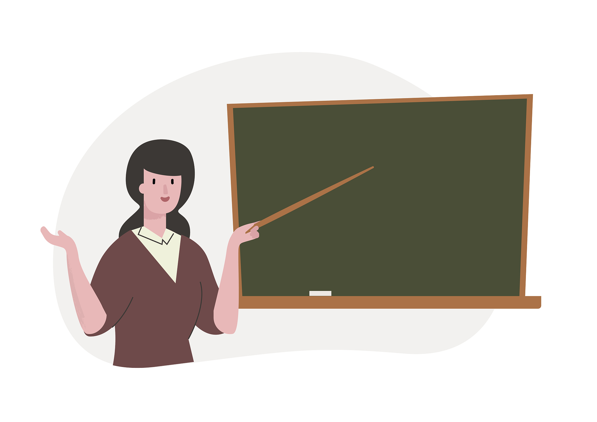 female teacher with a pointer showing the chalk board. flat tren