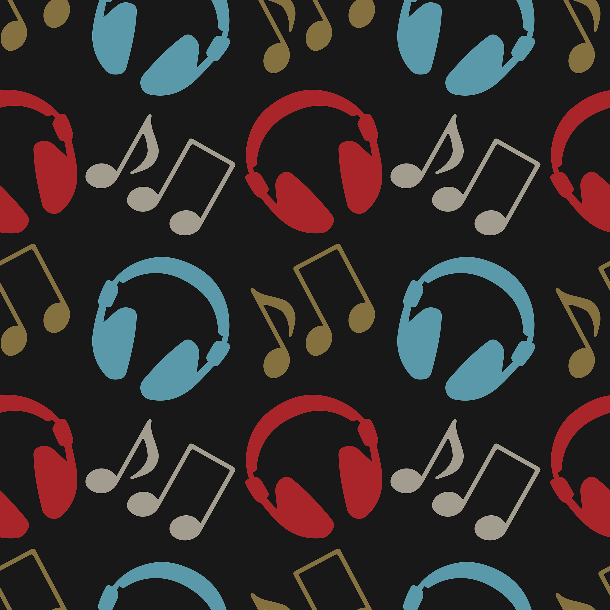 seamless pattern with music notes and headphones
