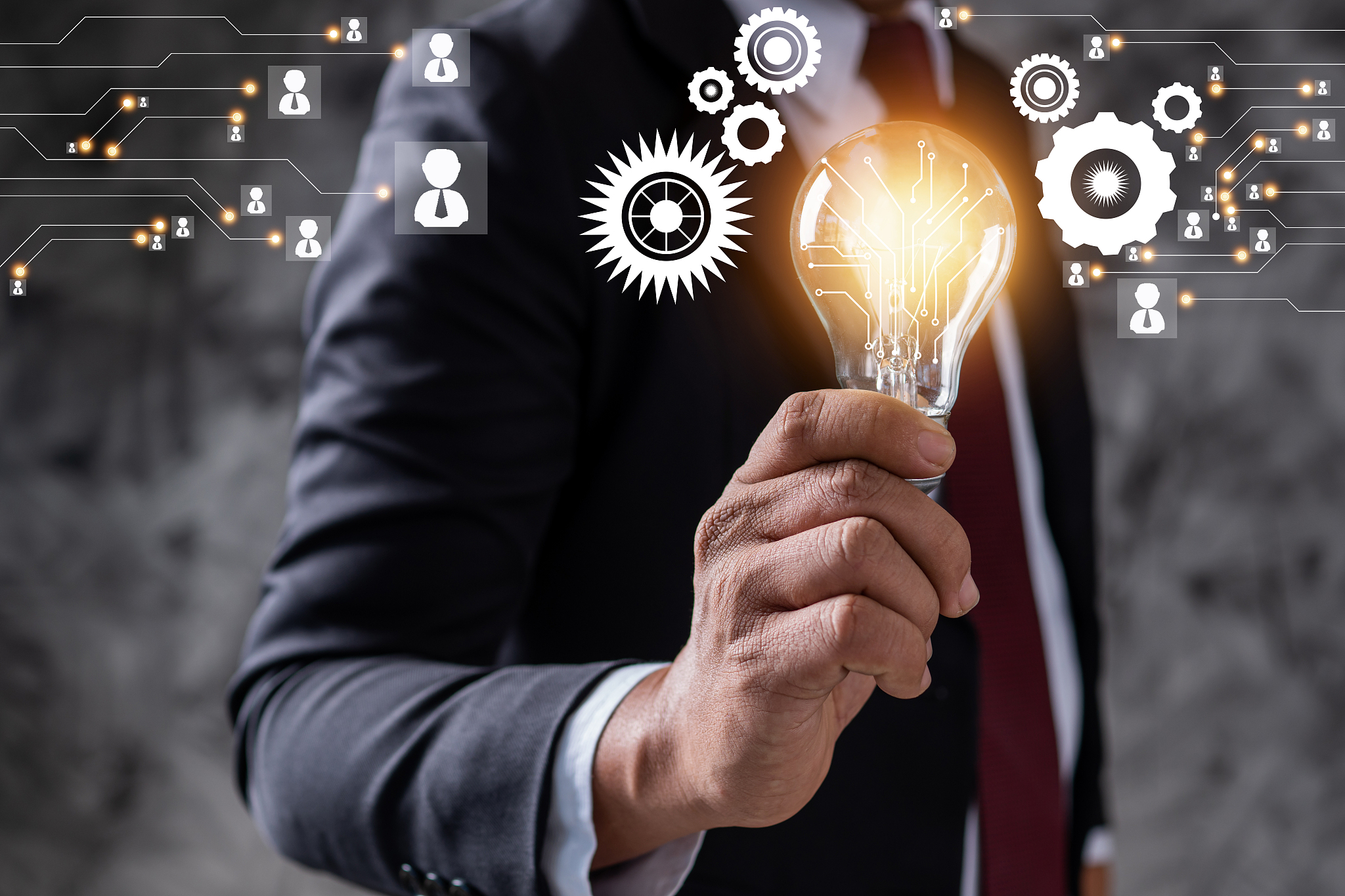 innovation and idea of professional business leader holding ligh