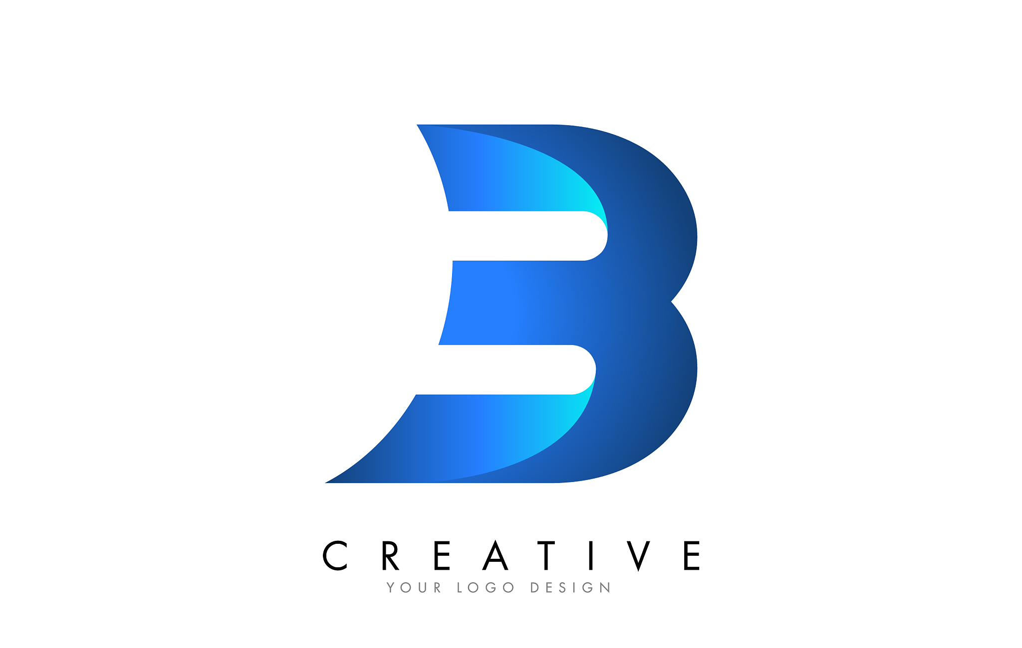 b letter logo design with 3d and ribbon effect