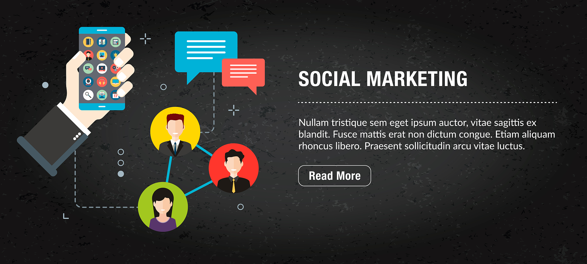 social marketing, banner internet with icons in vector.