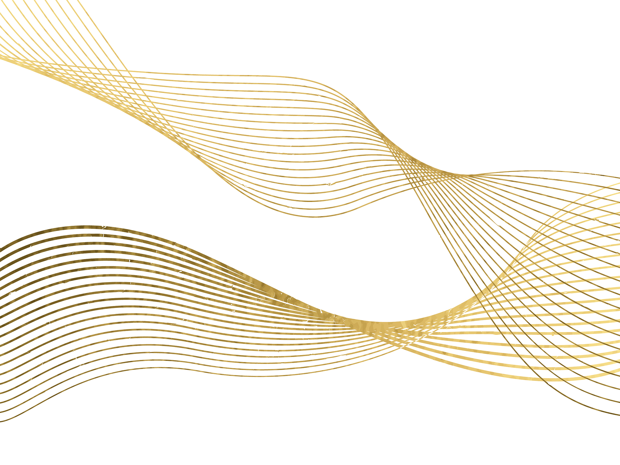 abstract wave lines gold color isolated on white