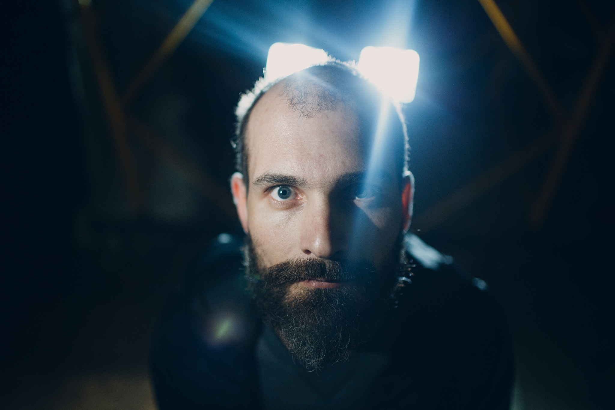 backlit bearded adult man portrait