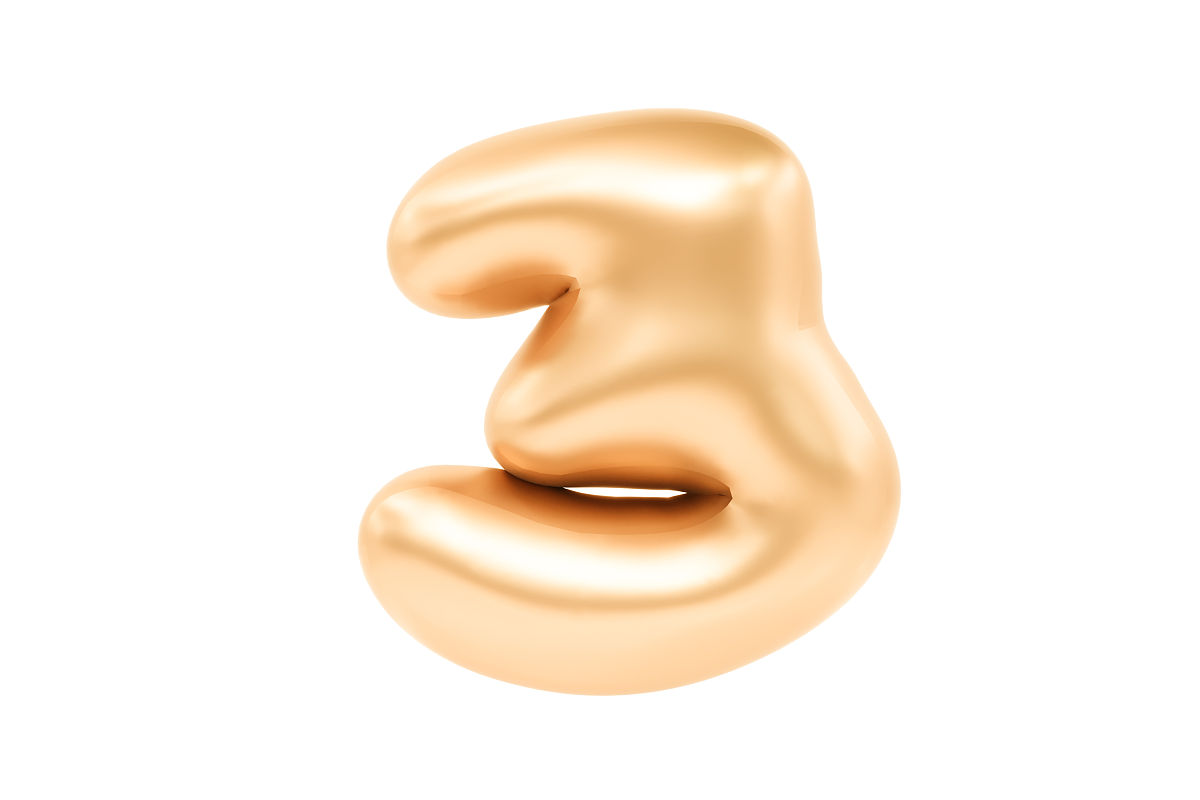 金色金属数字3字体制作的现实的3d氦气球,premium 3d插图.