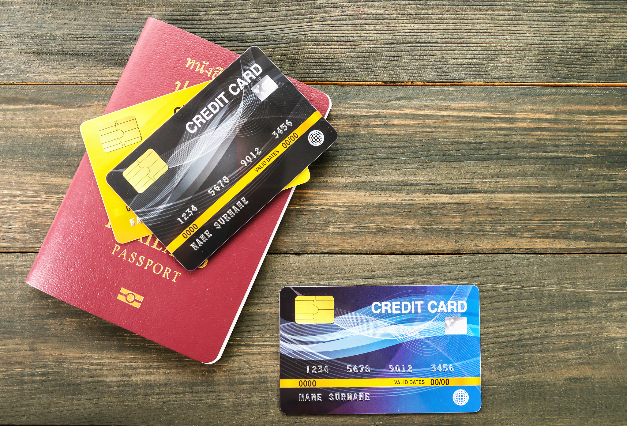 passport and credit card on the table