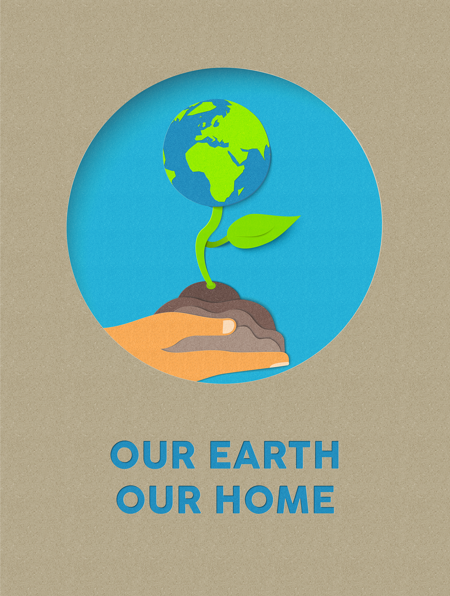 earth day paper cut nature plant and text quote