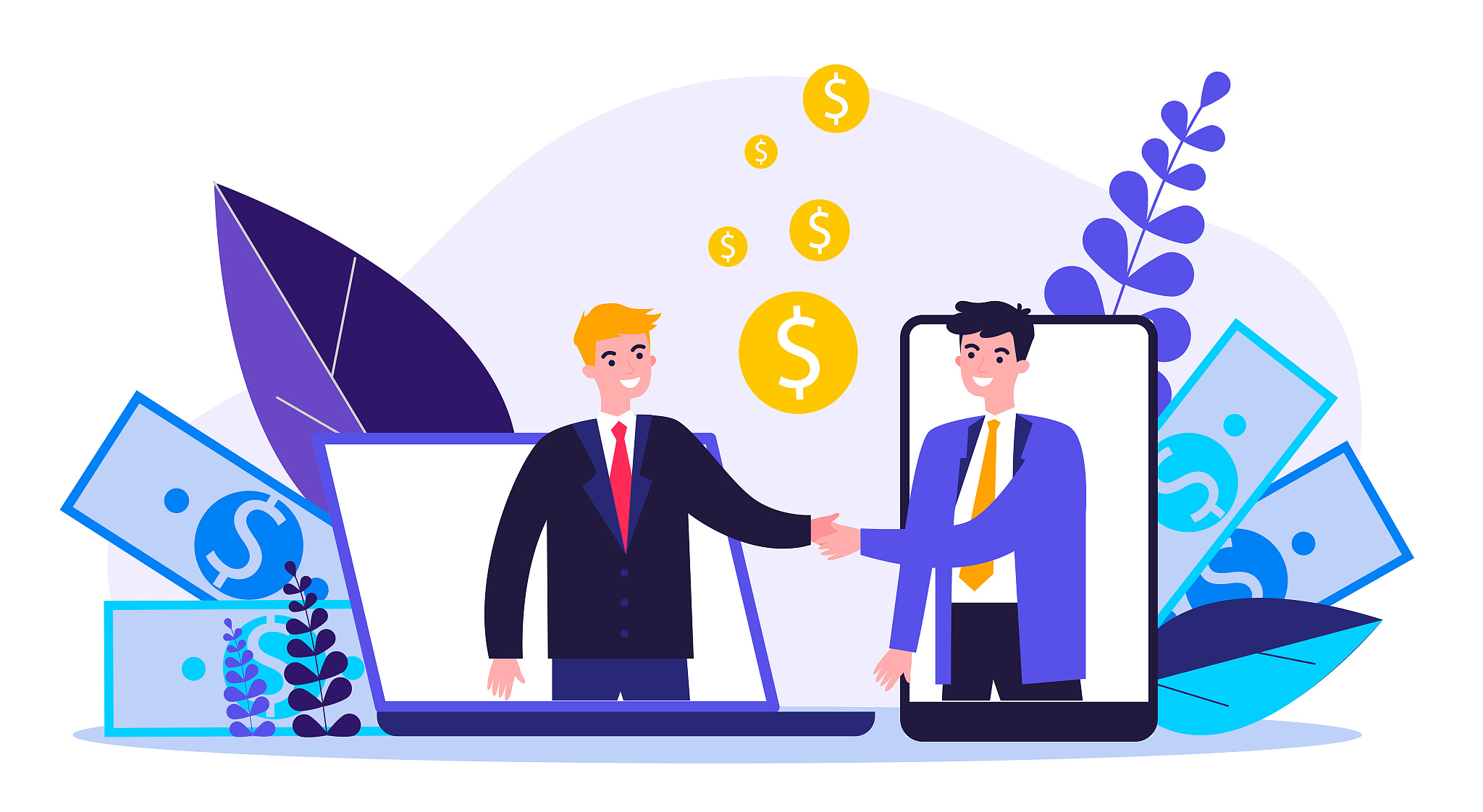 partners shaking hands flat vector illustration