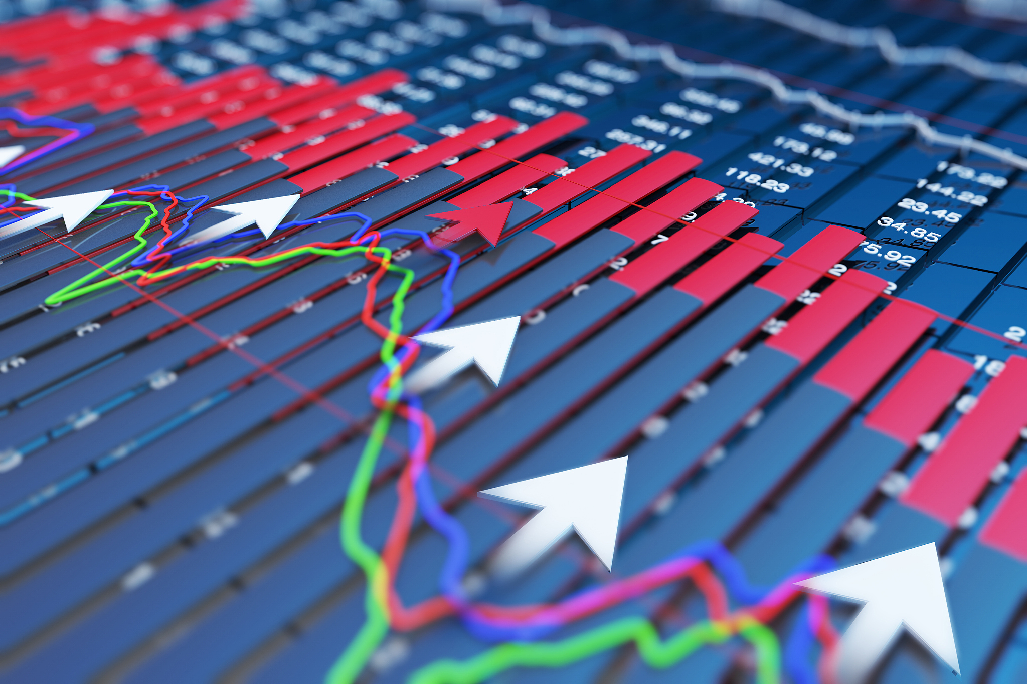 successful arrows with economic data, stock market data