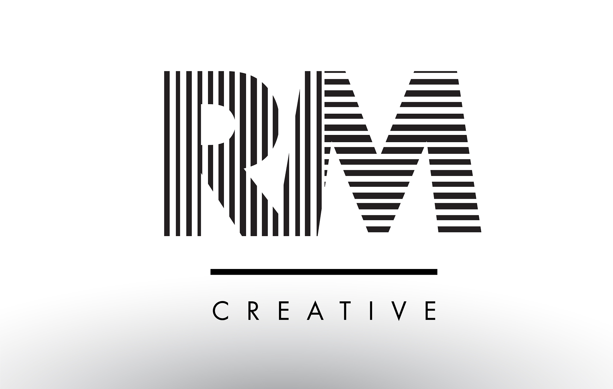 rm r m black and white lines letter logo design