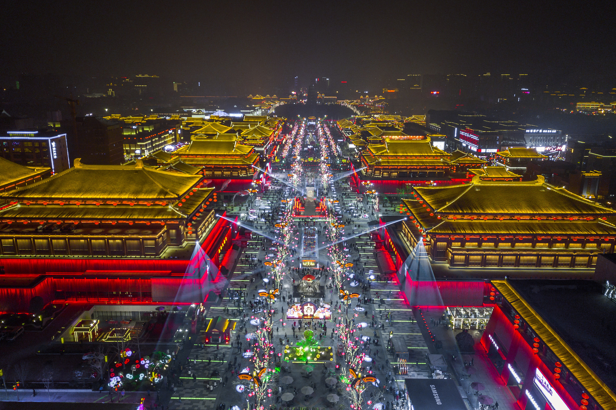 陕西西安:西安年最中国大唐不夜城鸟瞰
