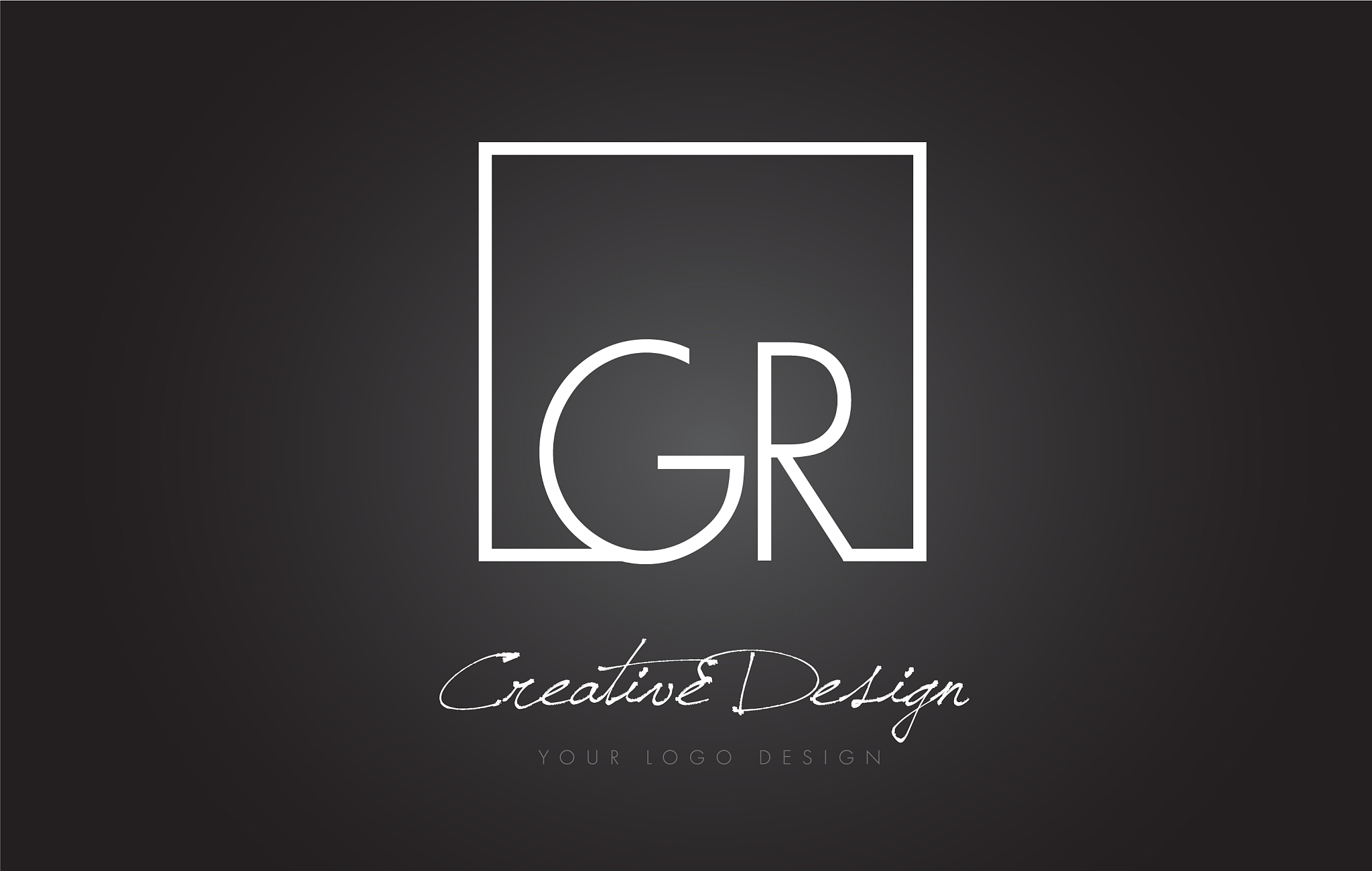 gr square frame letter logo design with black and