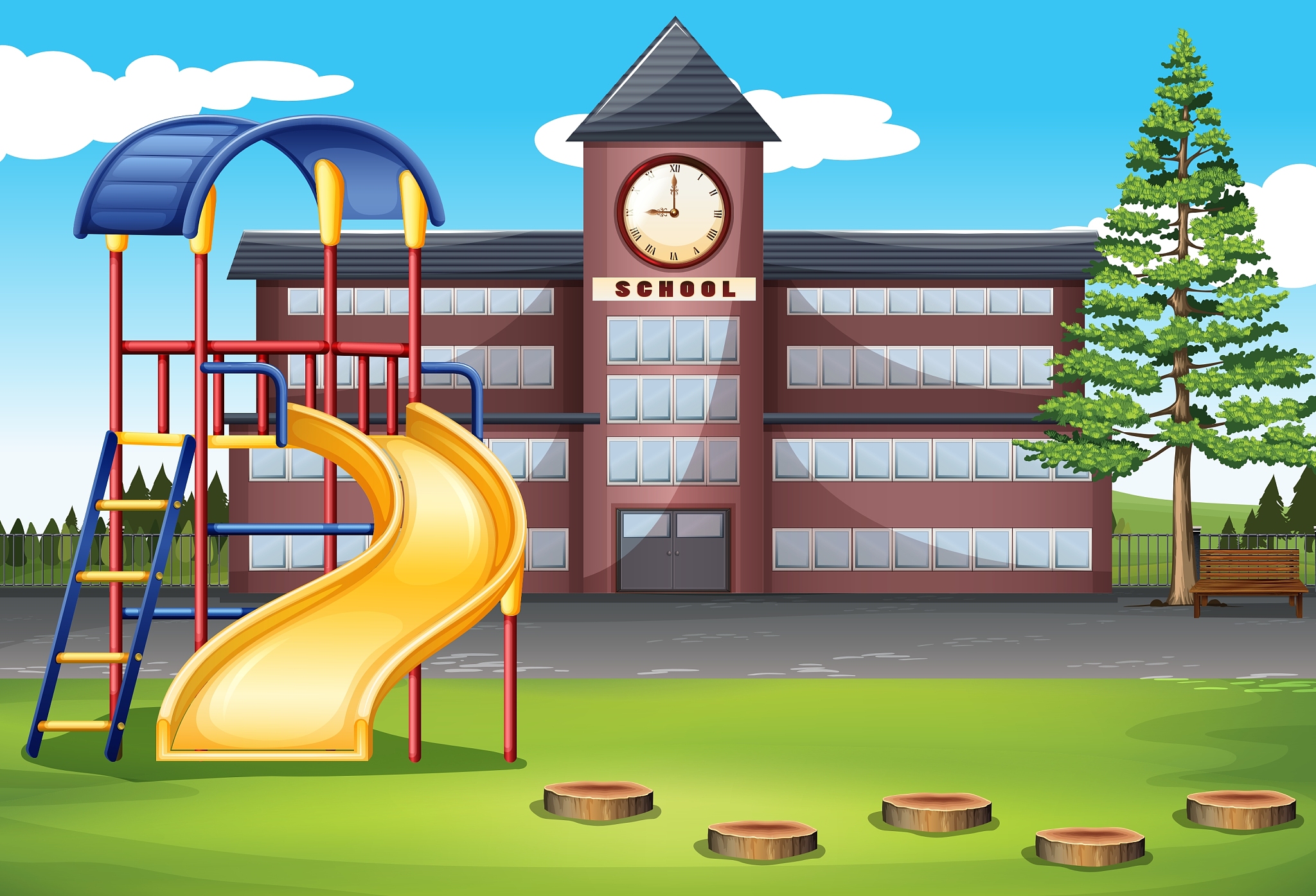 school campus with playground