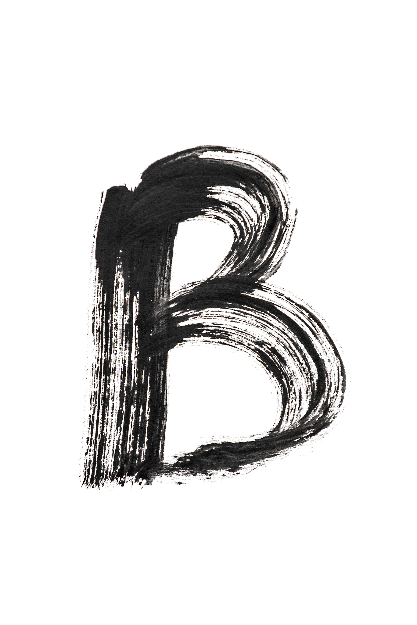 the english alphabet, the letter 'b' is written in black paint o