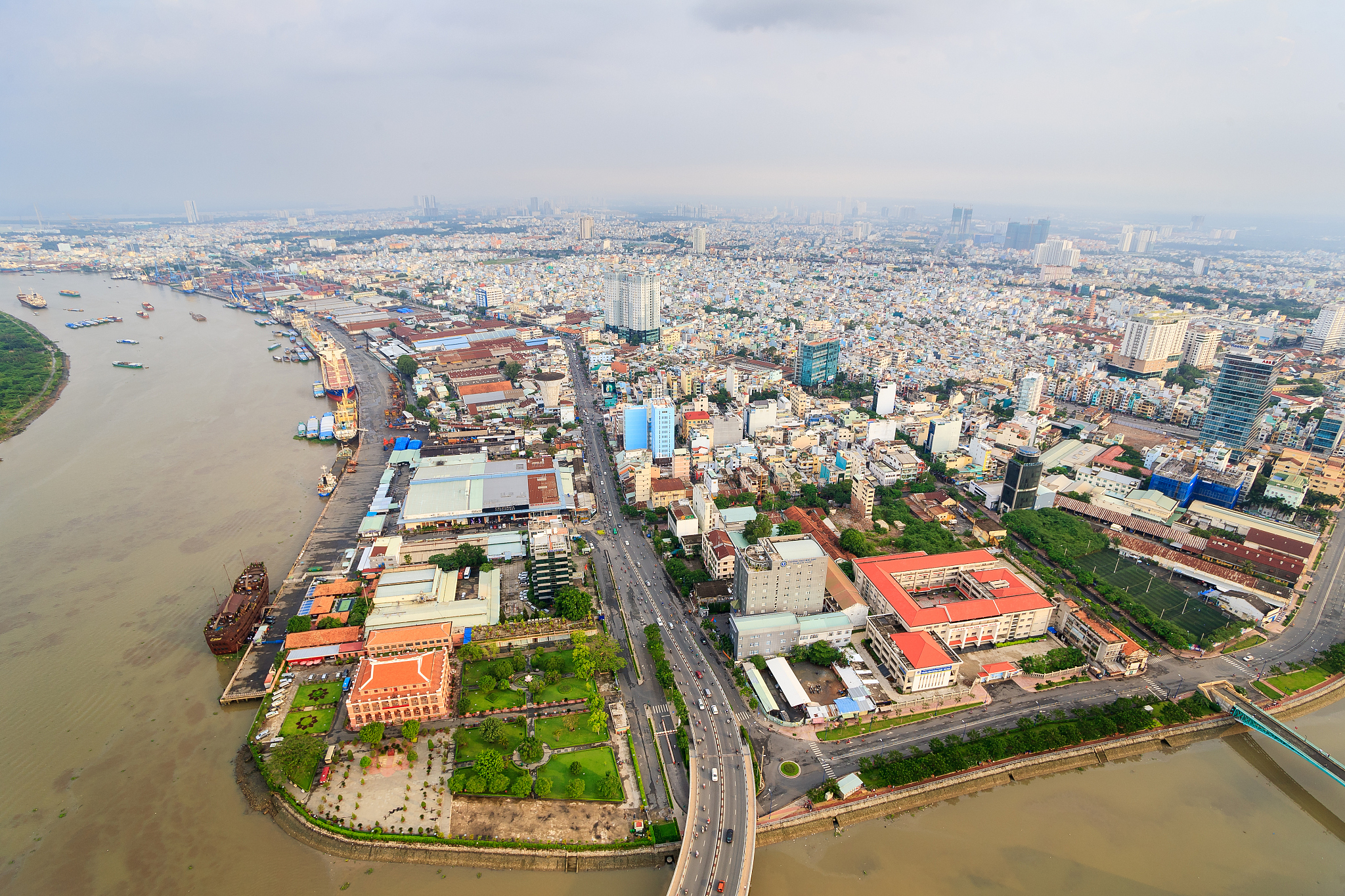 panoramic view of ho chi minh city (or saigon) in sunset, vietna