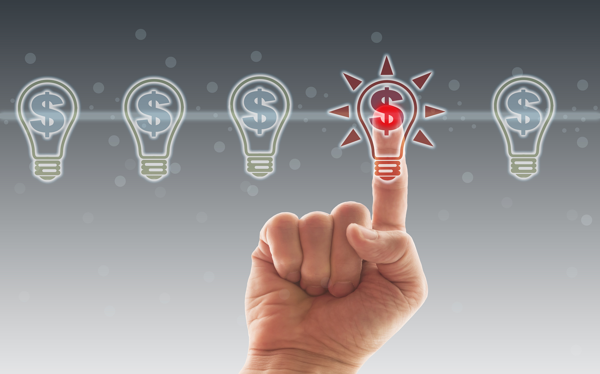 dollar concept with light bulbs on touch screen