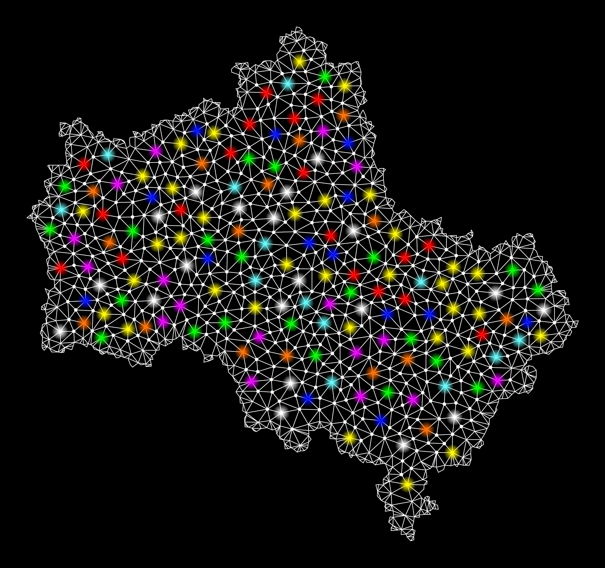 mesh network map of moscow region with colorful