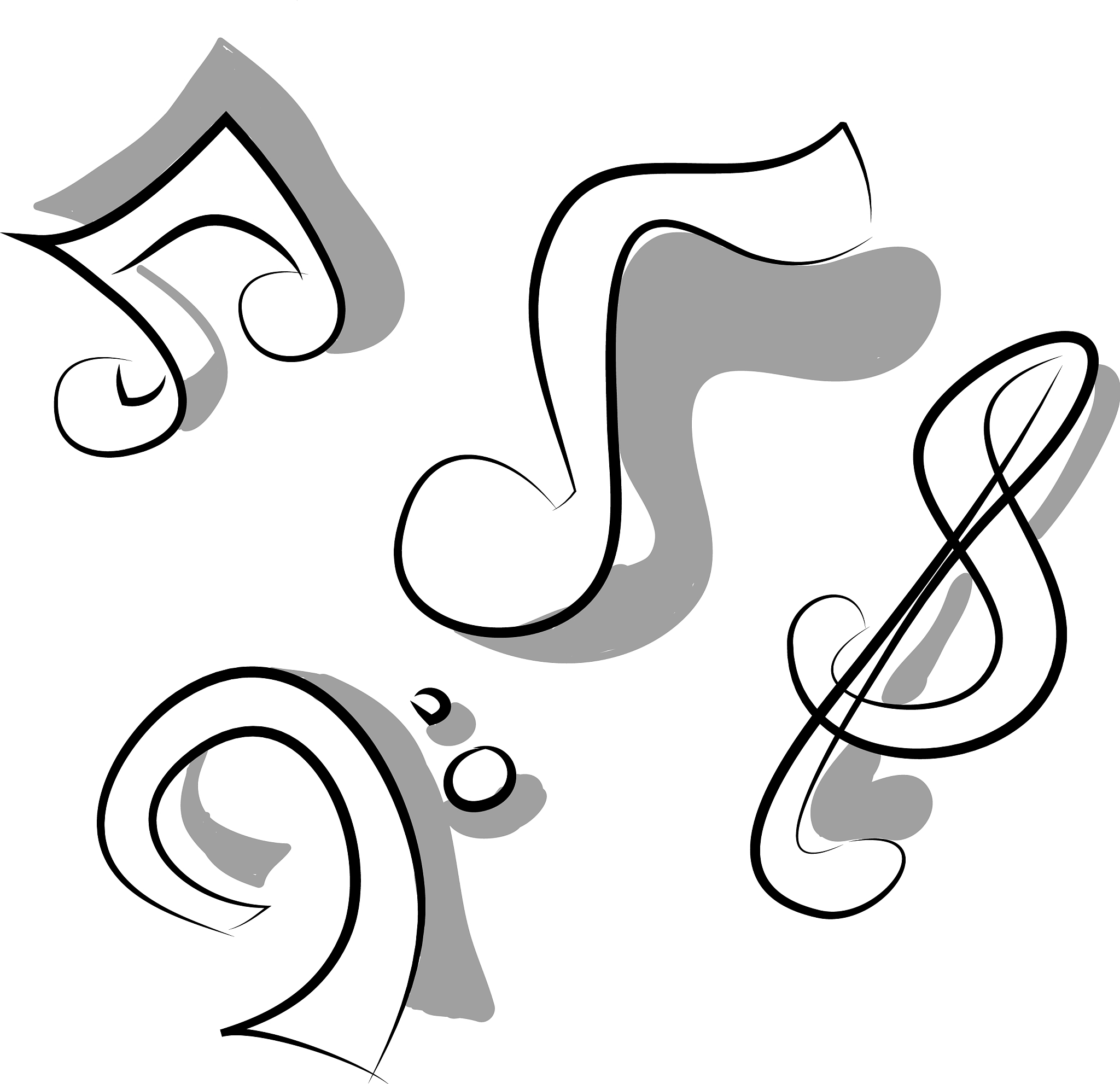 black and white doodle musical notes to