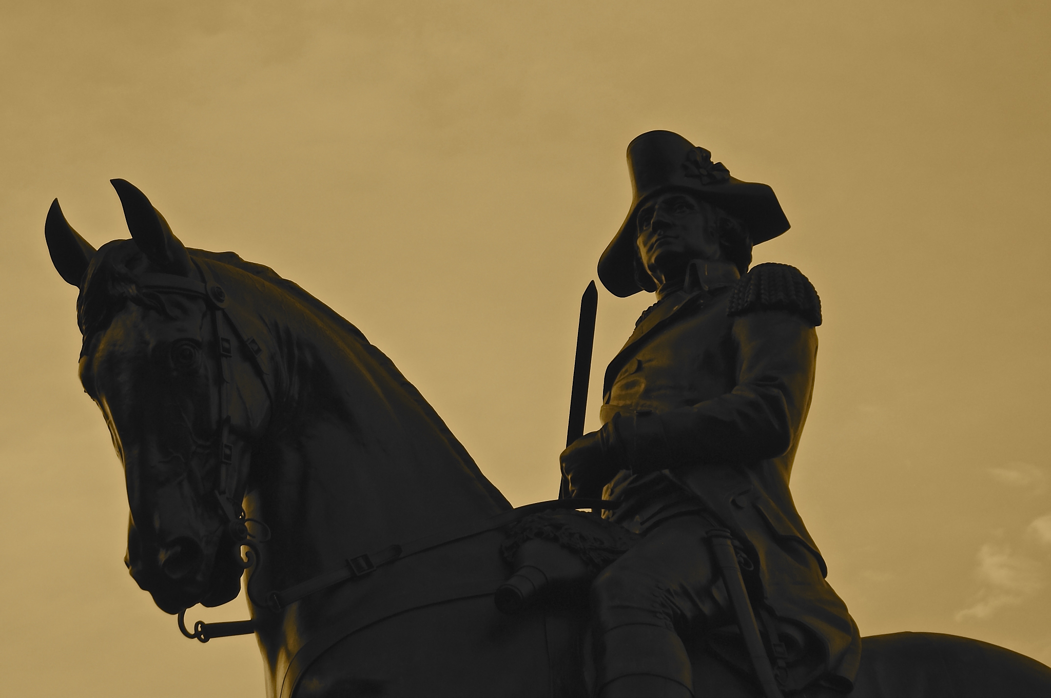 silhouette picture of the equestrian statue of george washington