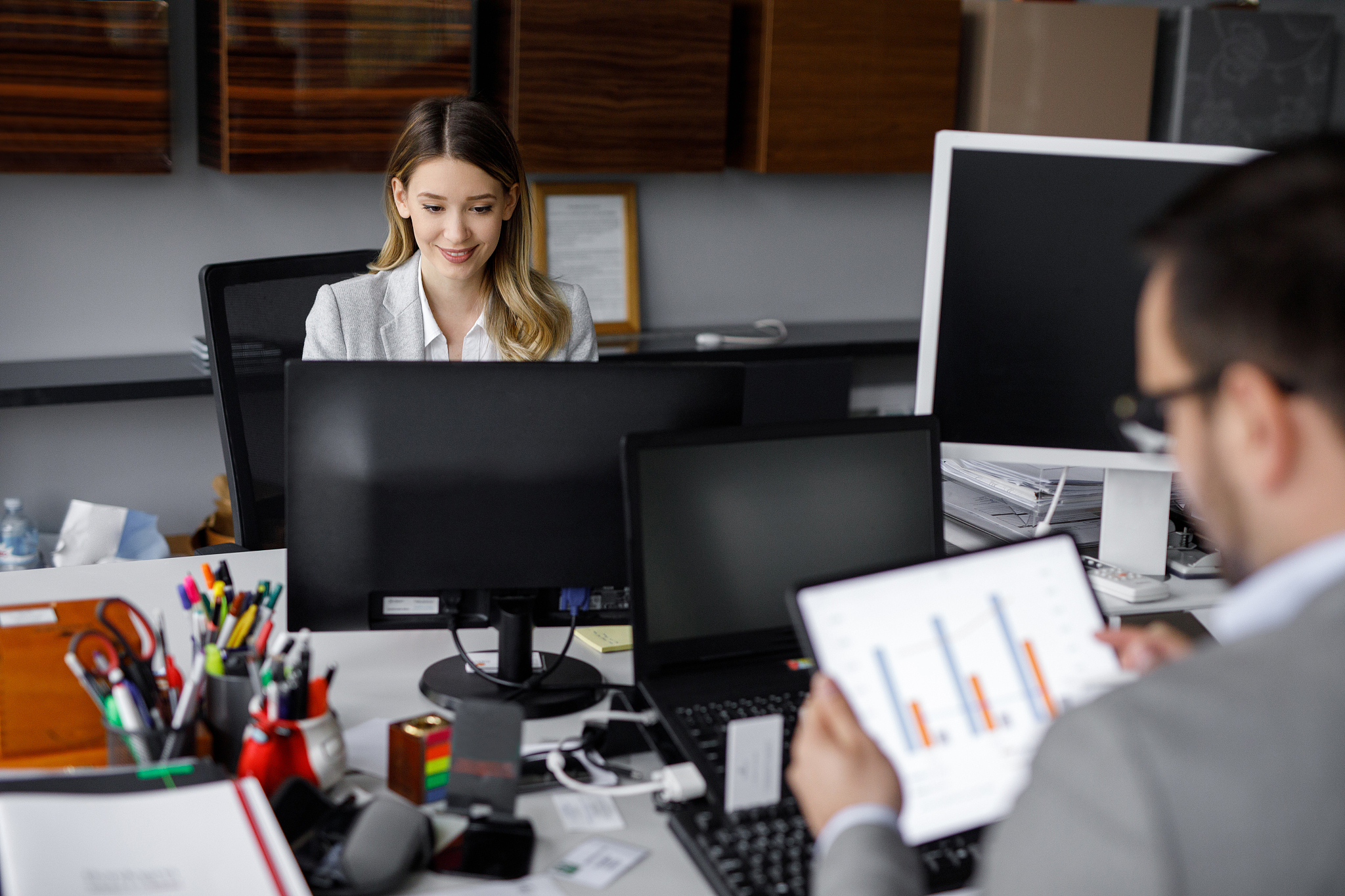 portrait of a businesswoman working at her office desk
