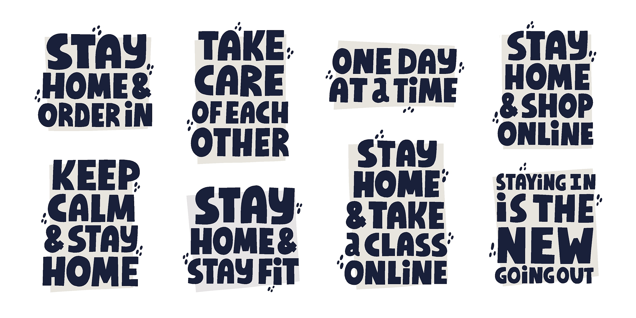 set of different quotes about self isolation activities. hand dr
