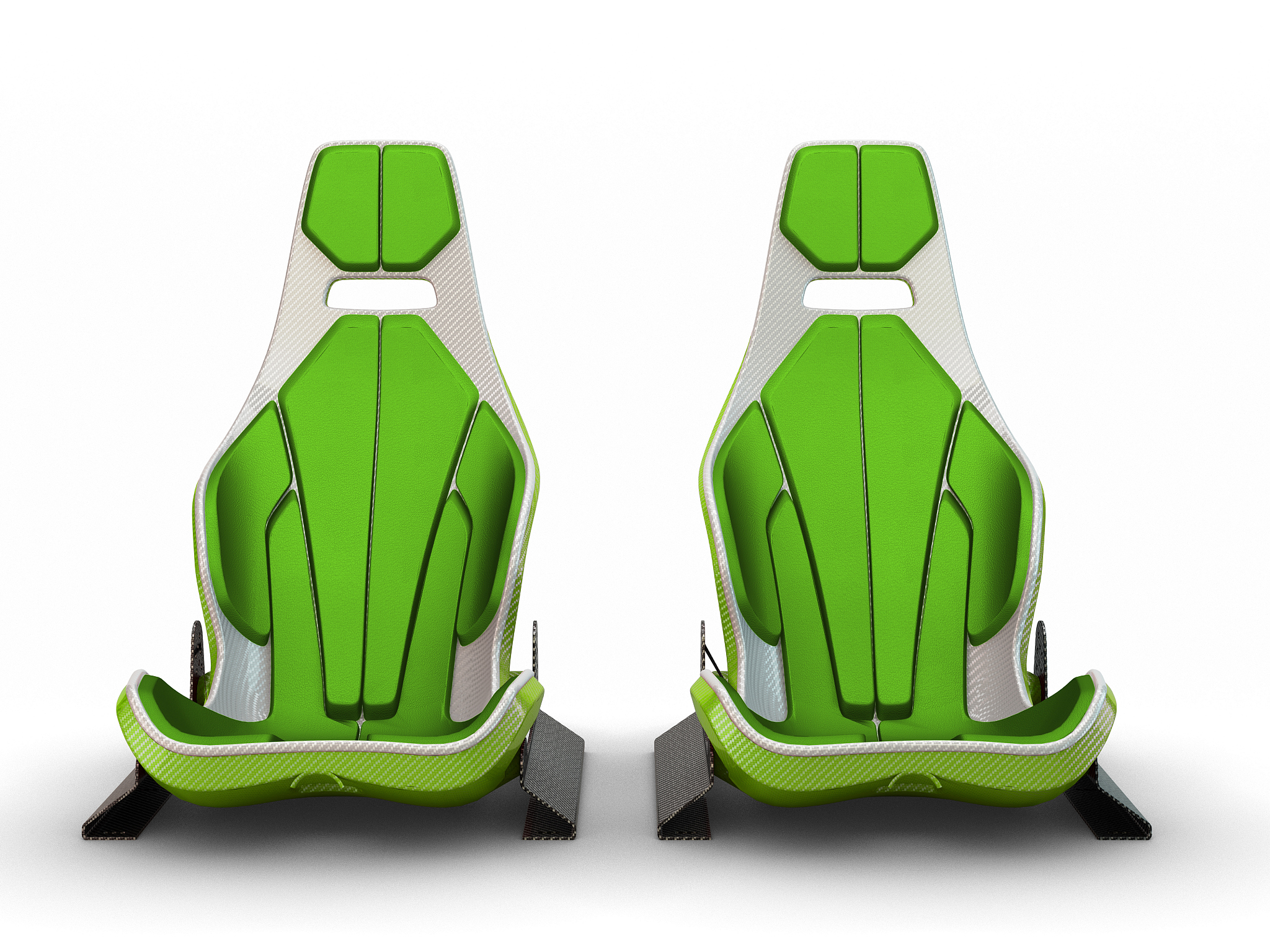 two racing leather carbon fiber seats isolated on white backgrou