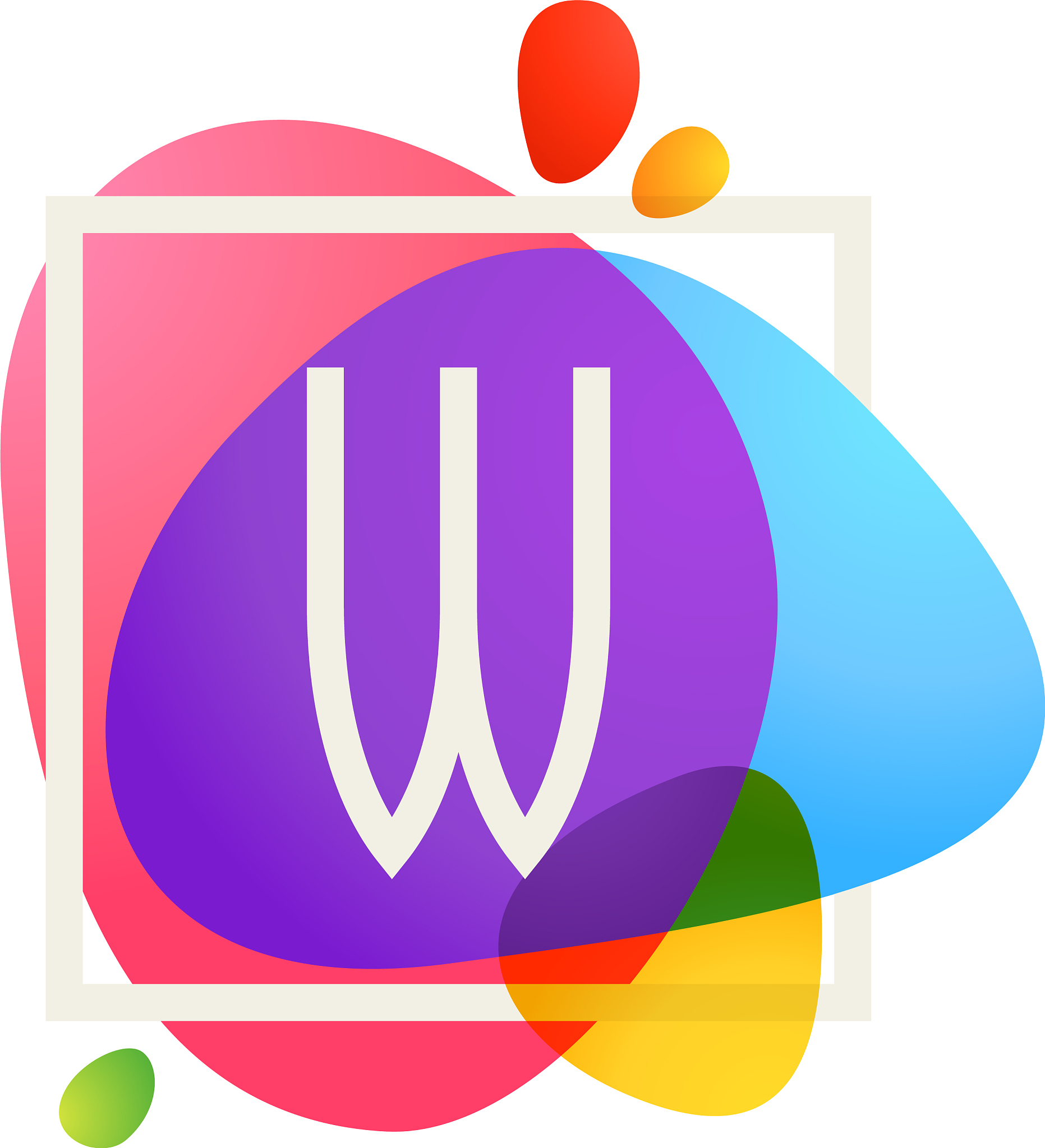 w letter logo in square frame at watercolor