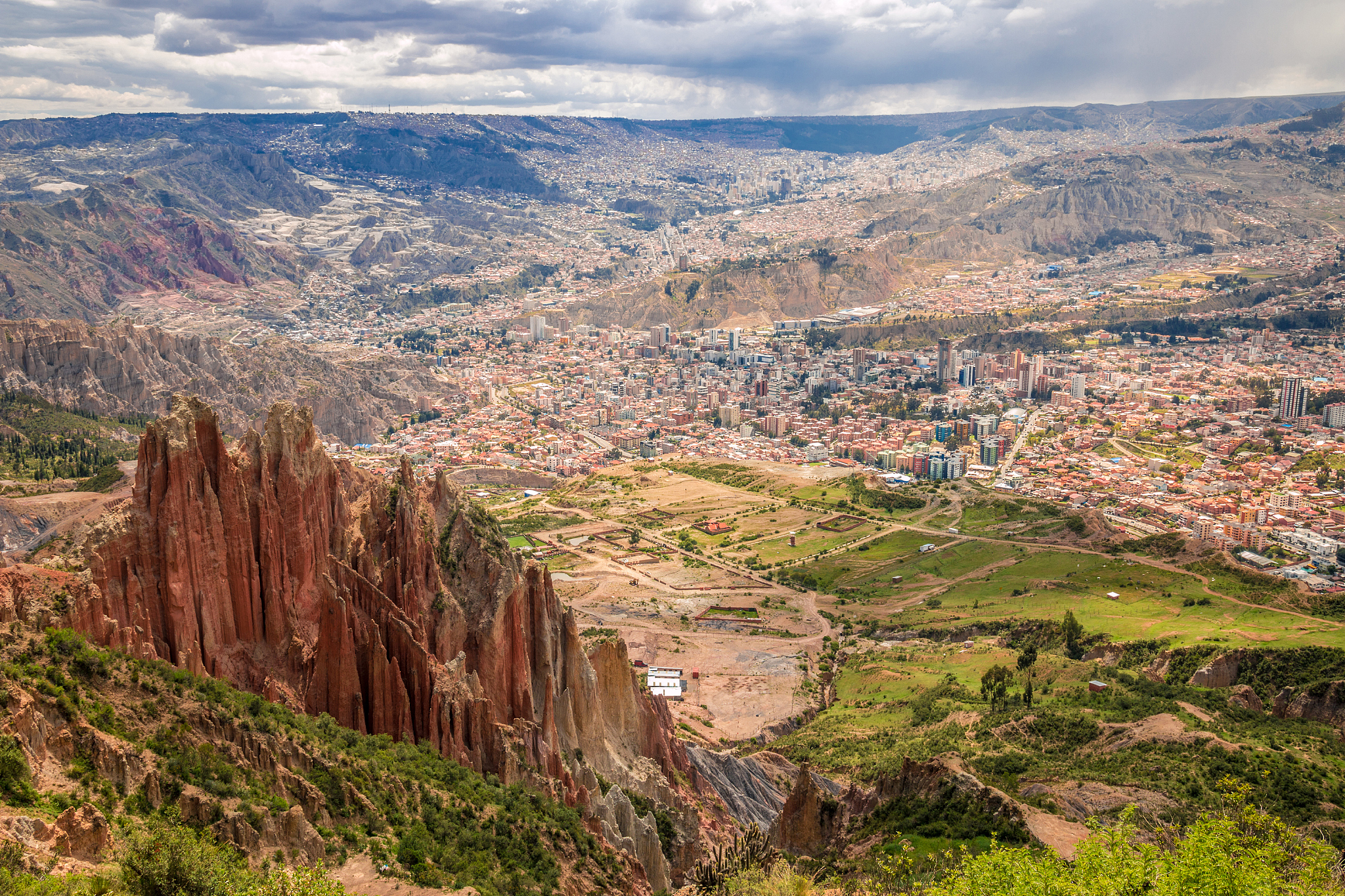 view of la paz, bolivia with mountain backdrop