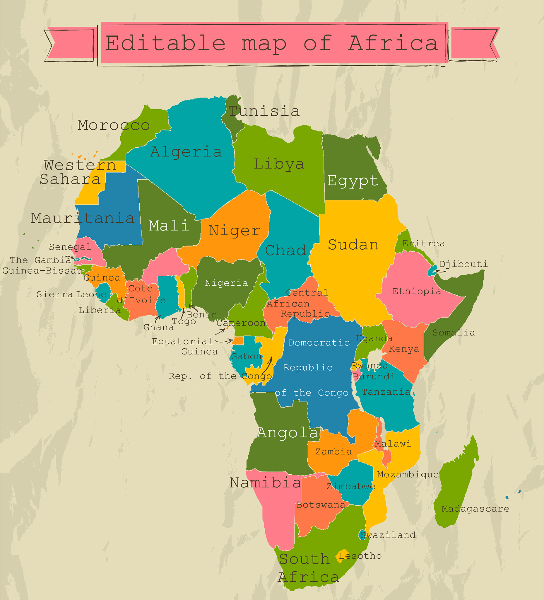 editable map of africa with all countries