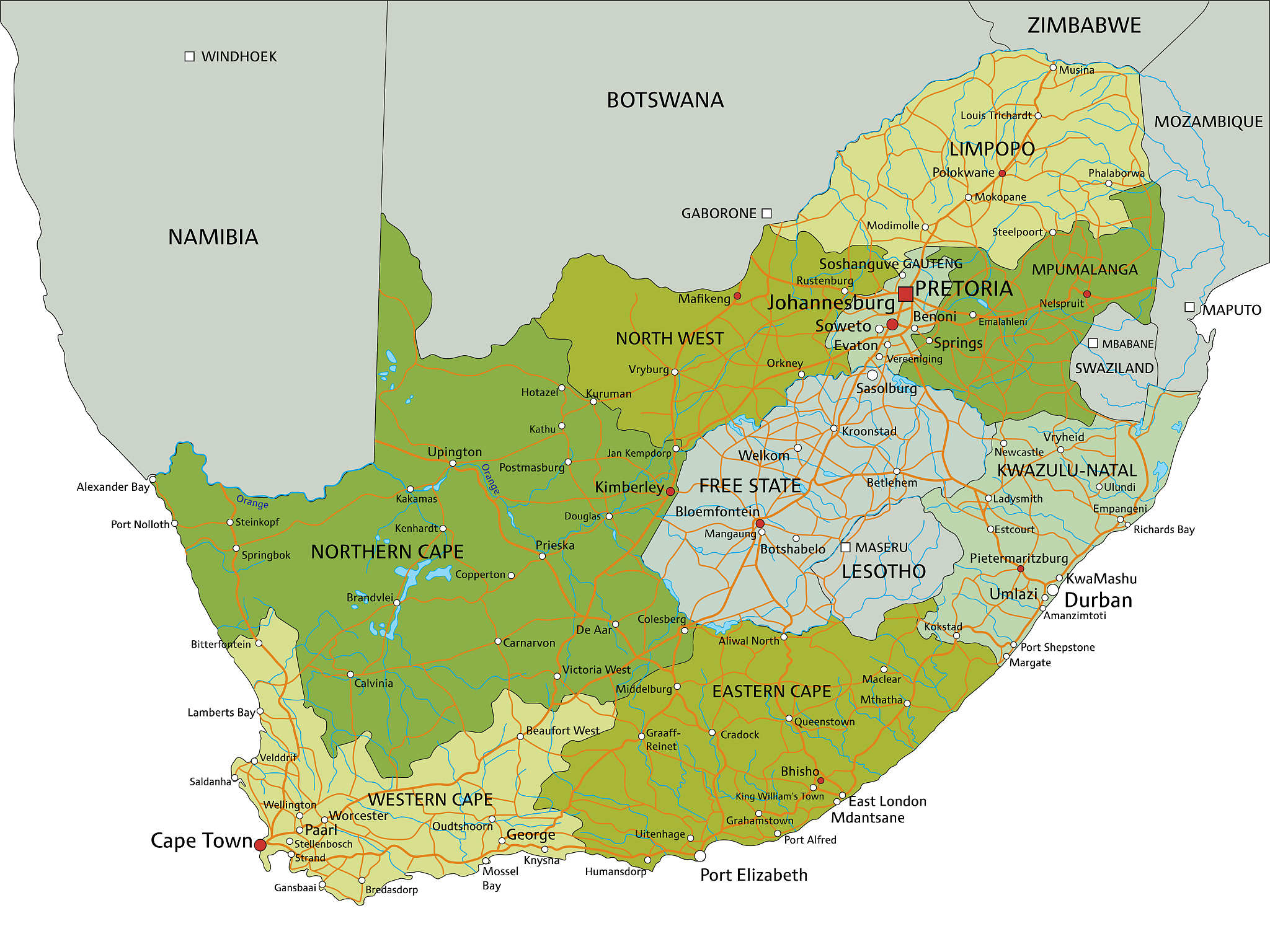 highly detailed editable political south africa map with separat