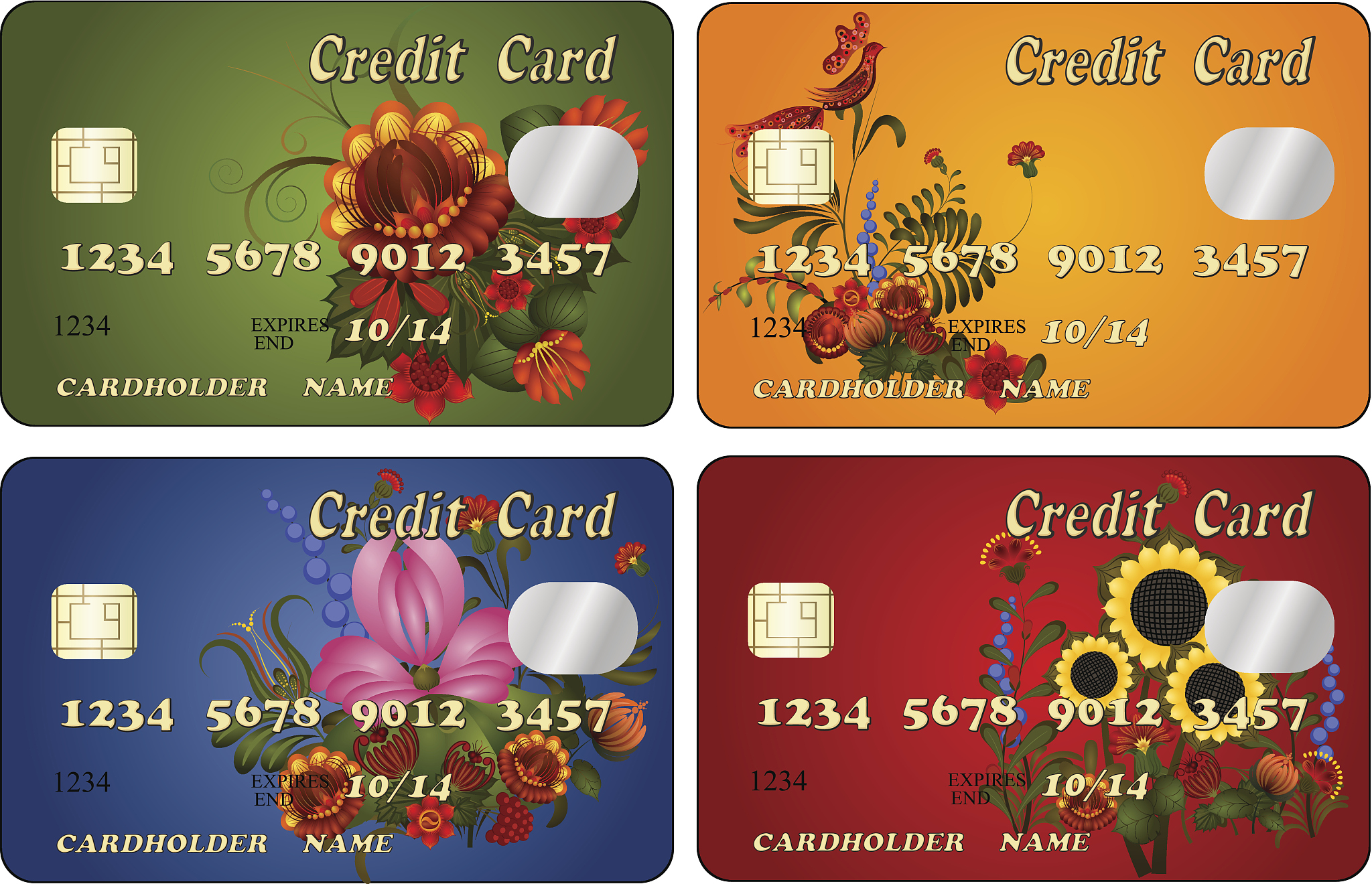 set of credit cards with floral designs. eps10