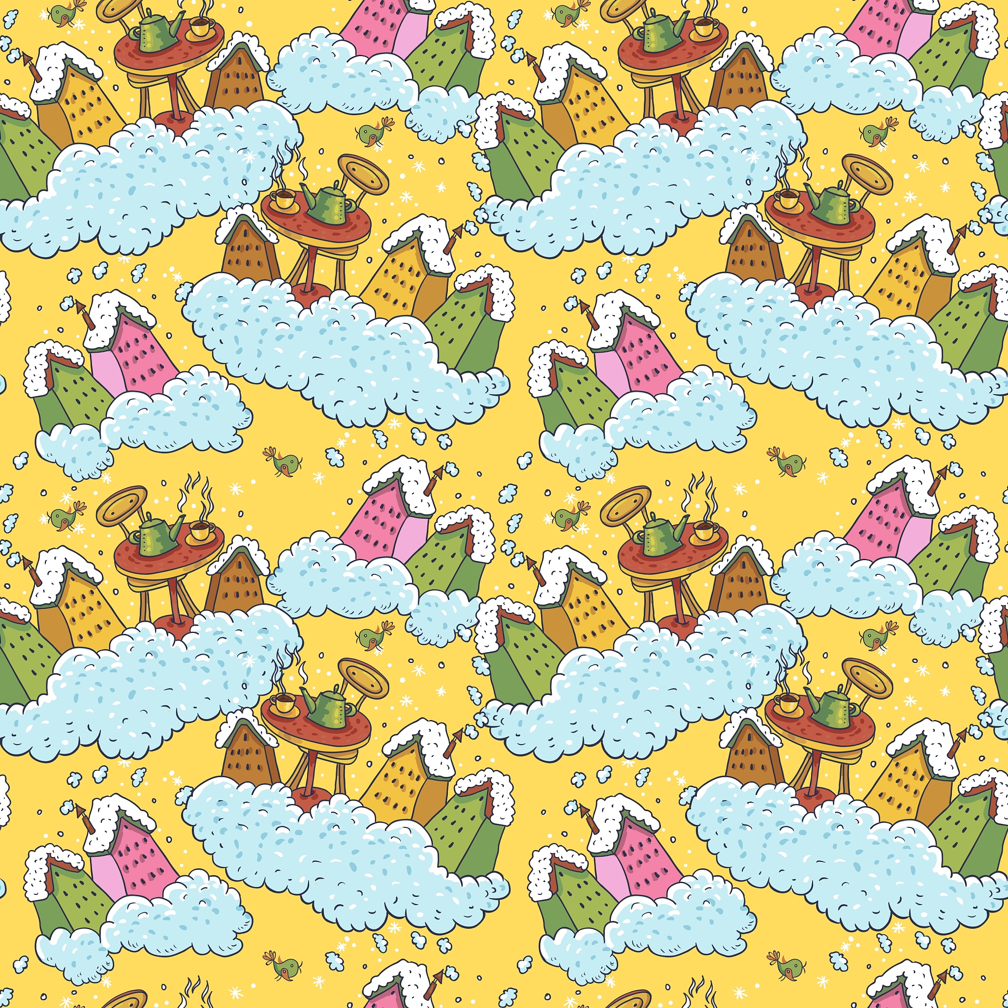 seamless christmas background houses and tea party