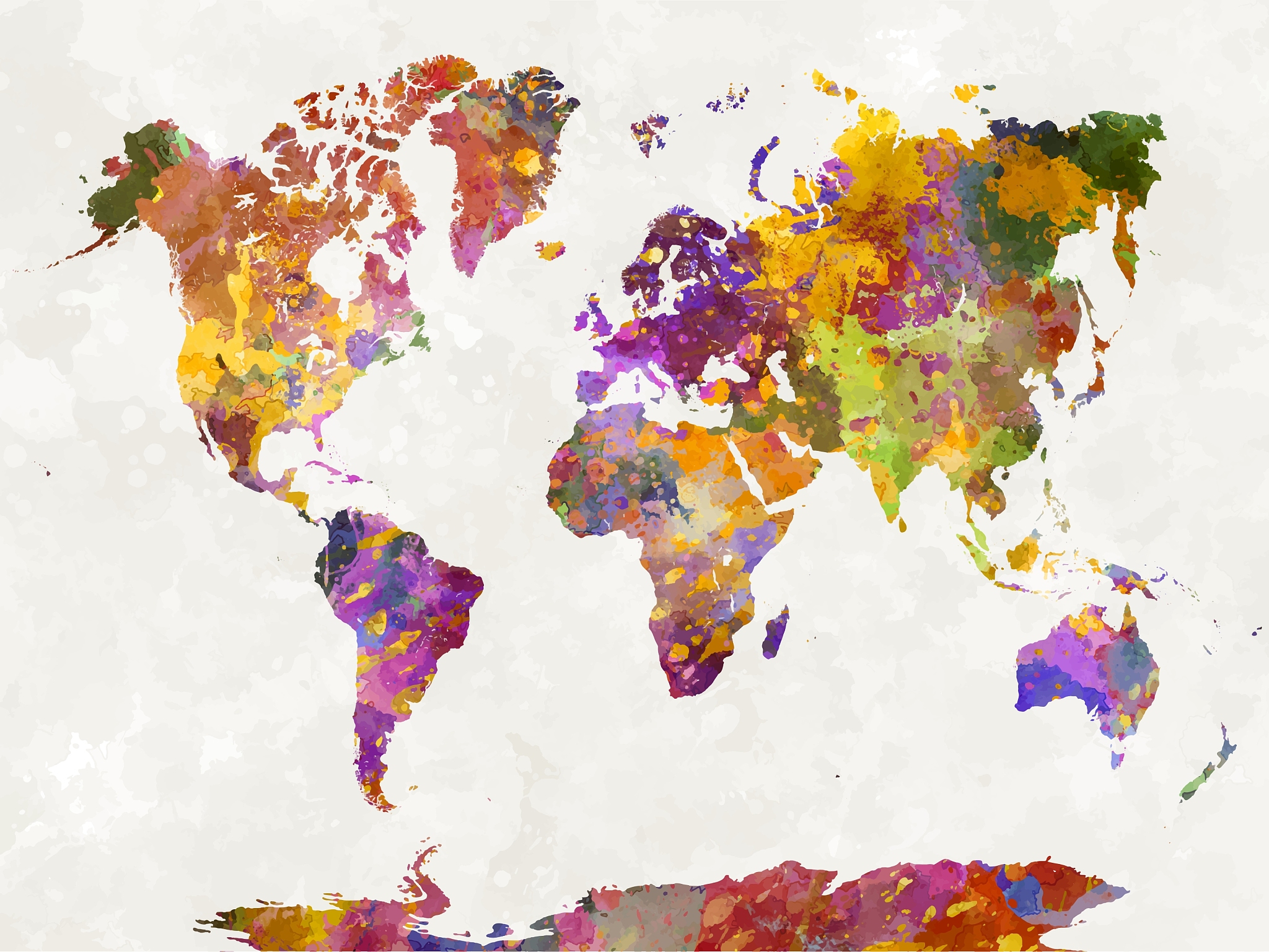 world map in watercolor multicolor