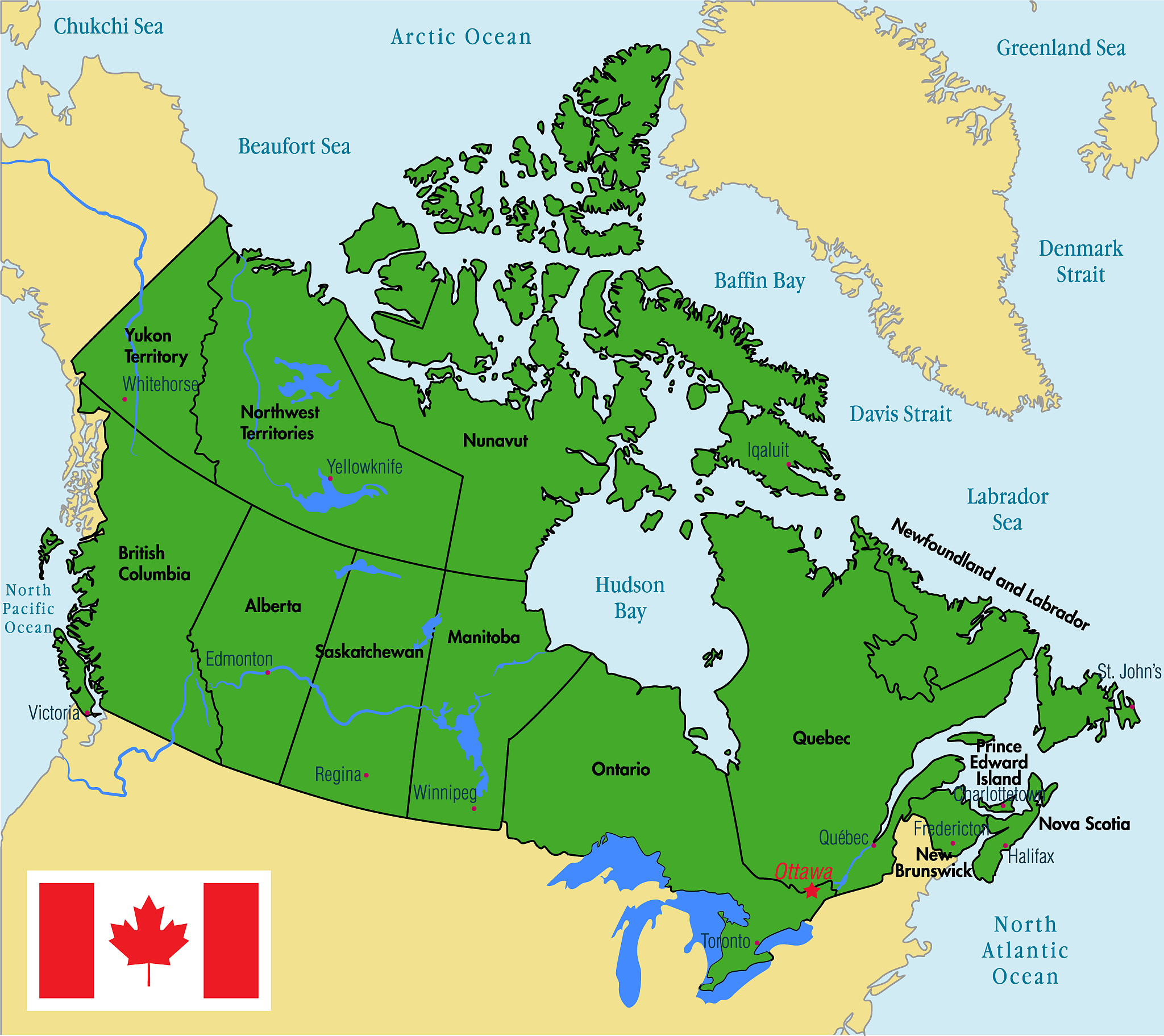 canada map with regions and their capitals