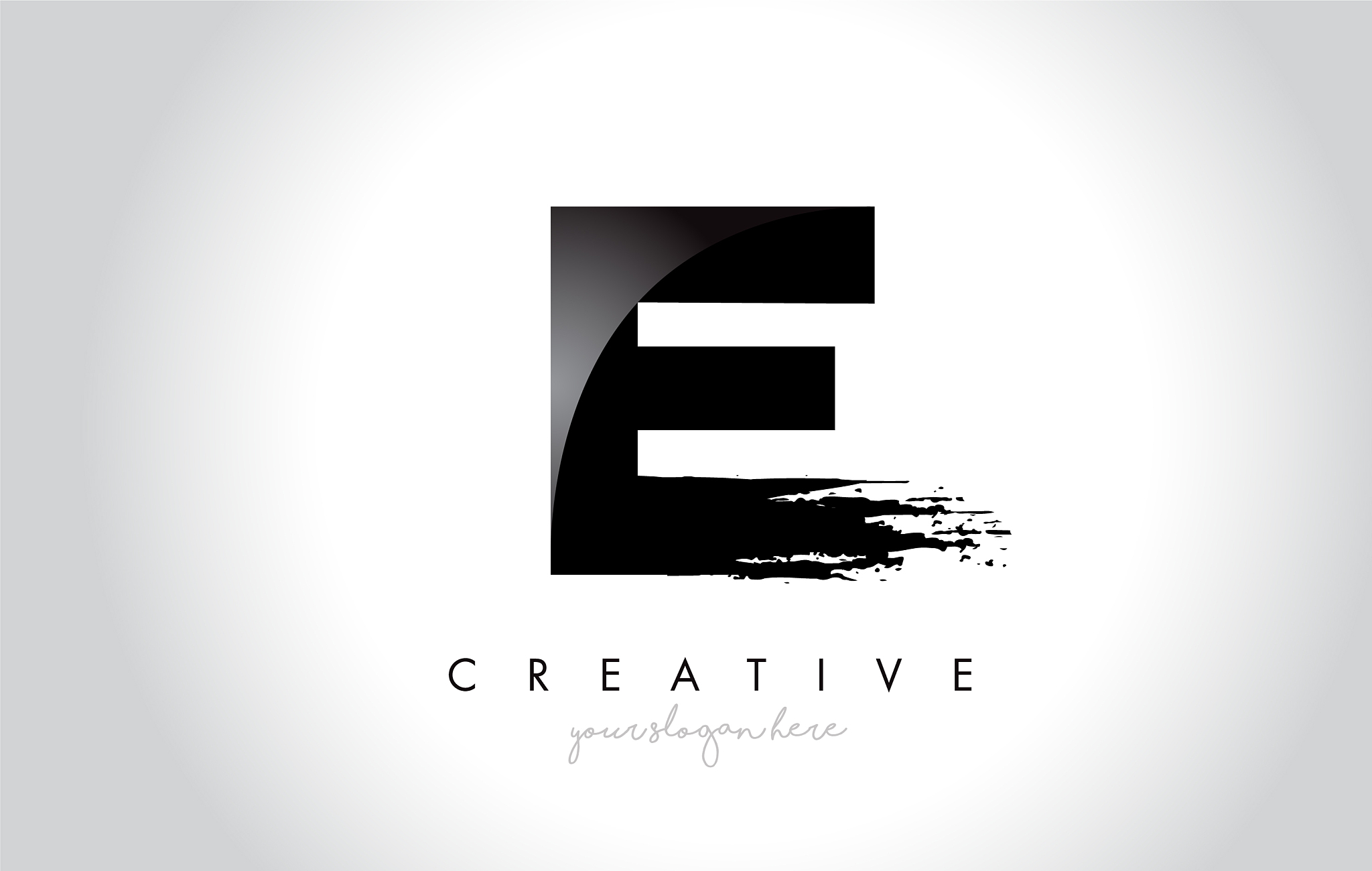 e letter design with brush stroke and modern 3d