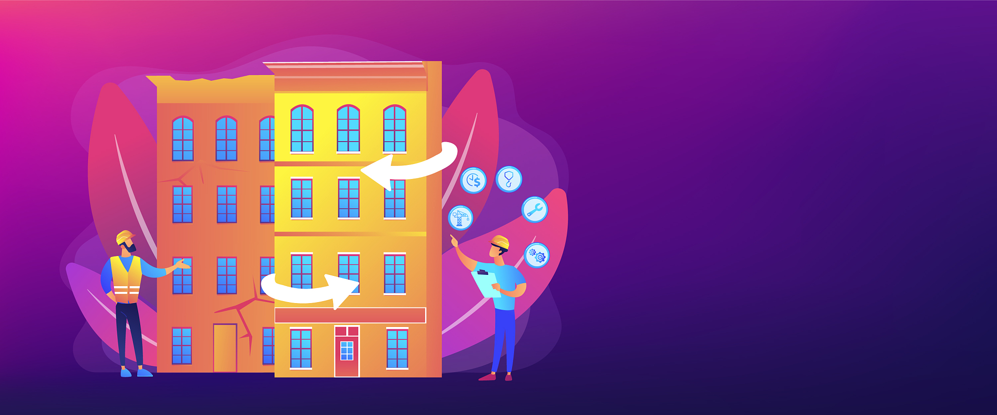 old buildings modernization concept banner header