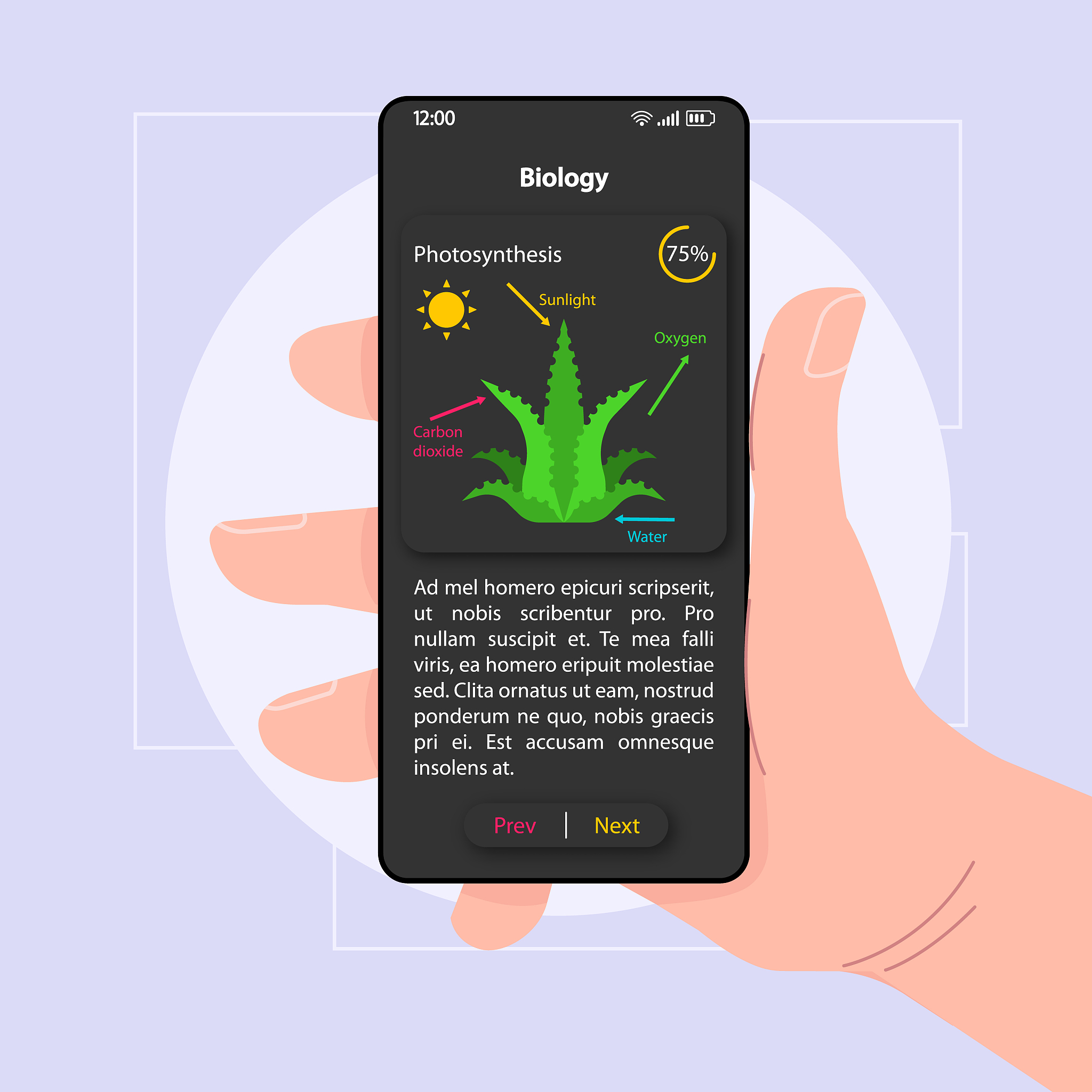 biology knowledge smartphone interface vector template. mobile a
