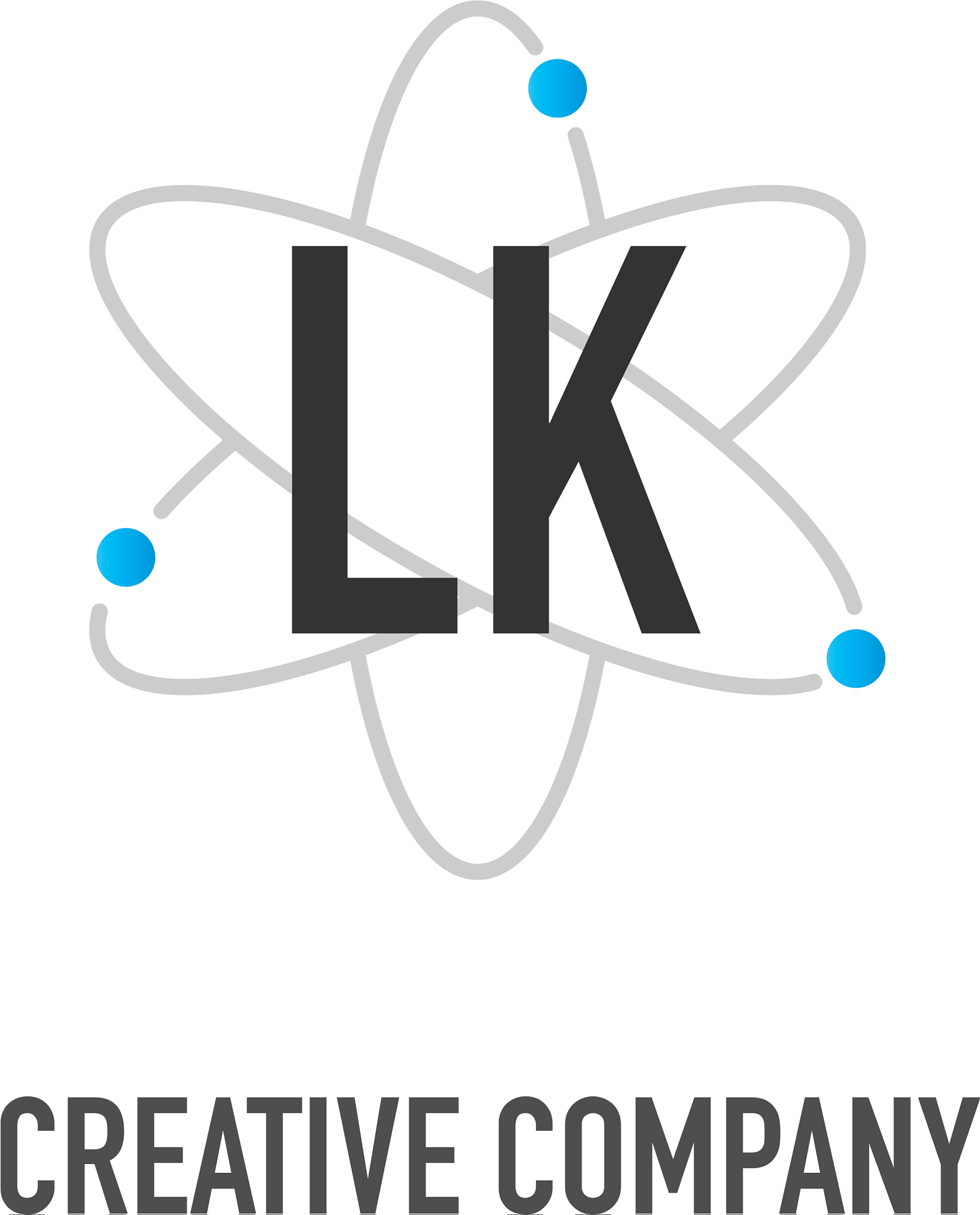 initial letter lk atom neutron design logo