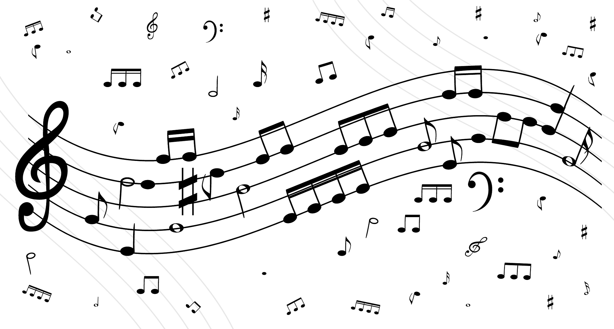 set of musical notes on five-line clock notation
