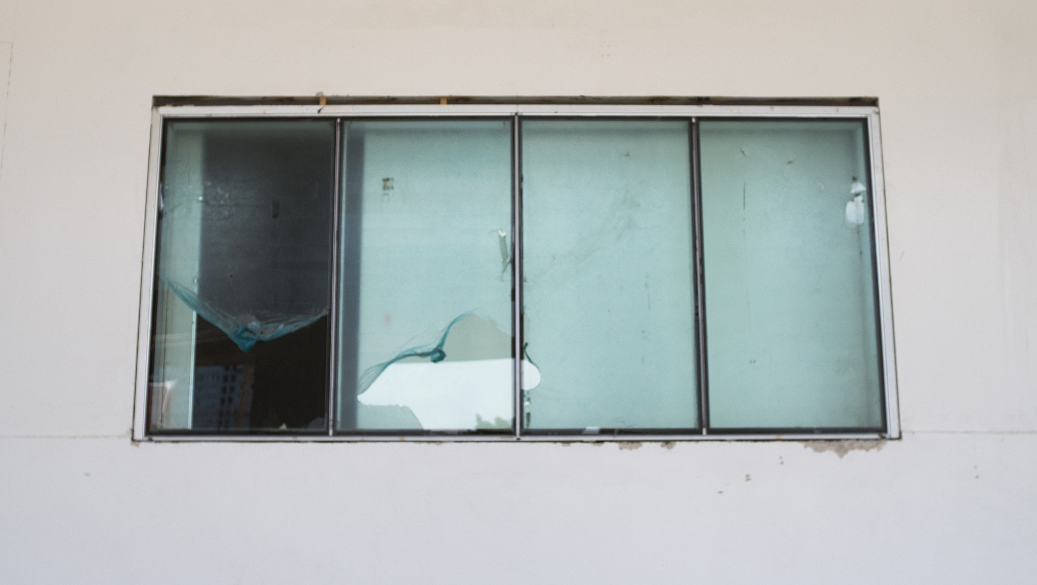 broken windows, outside office builiding