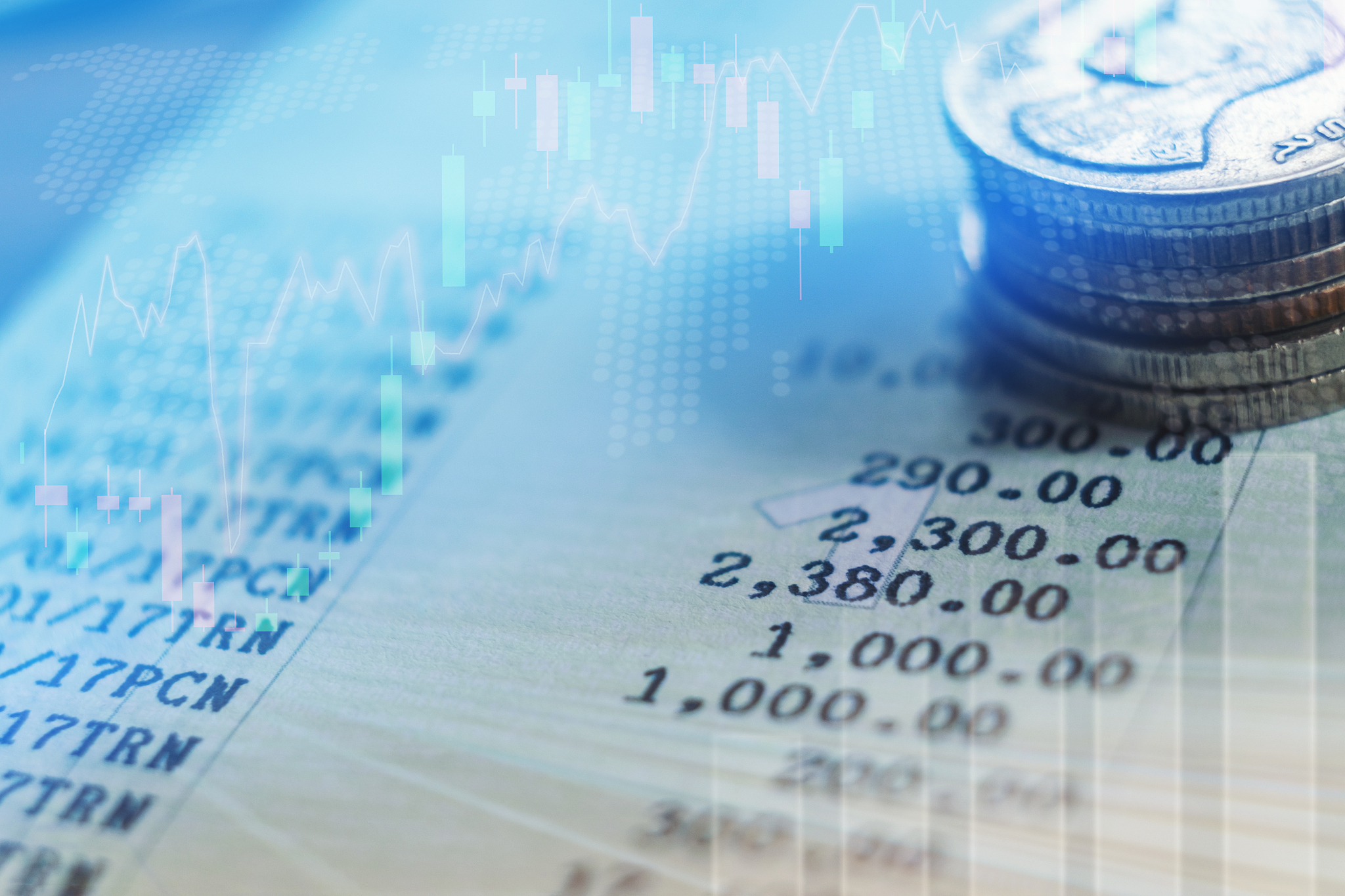 graph on rows of coins for finance and banking concept