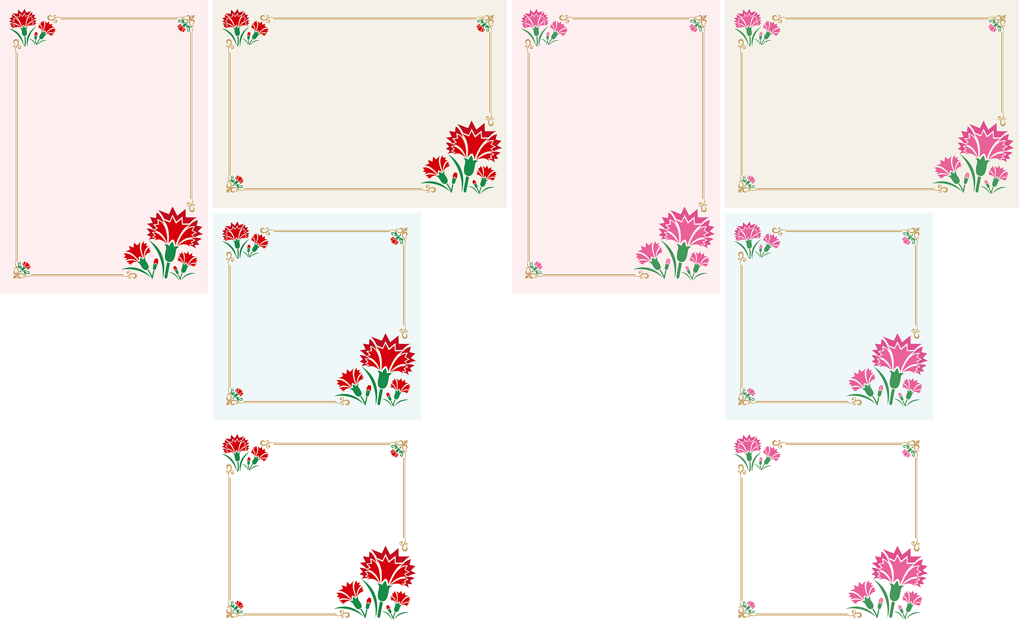 carnation themed background.a frame that gave a change in size t