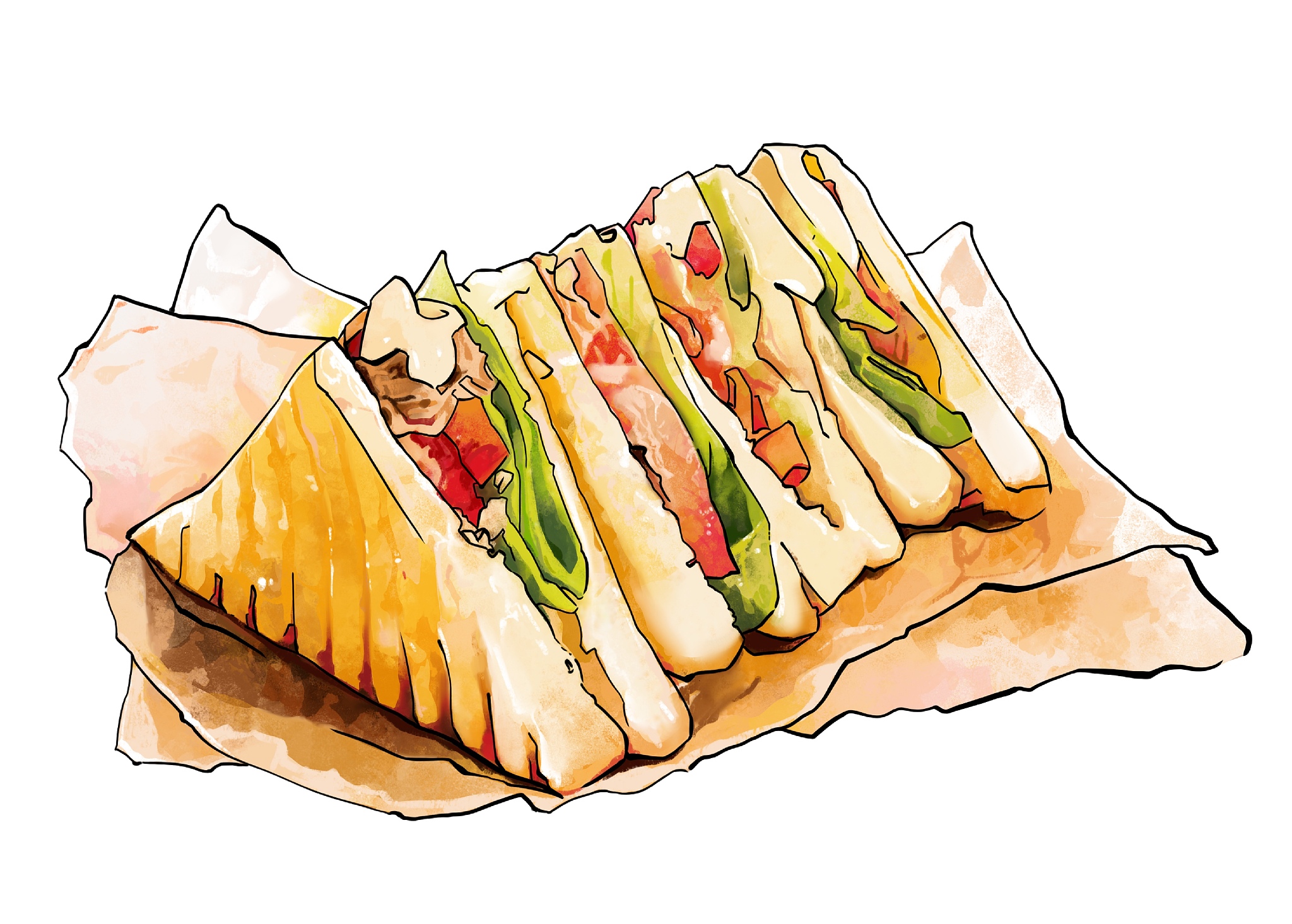 美食手绘插画 西多士 三明治 无字版本
